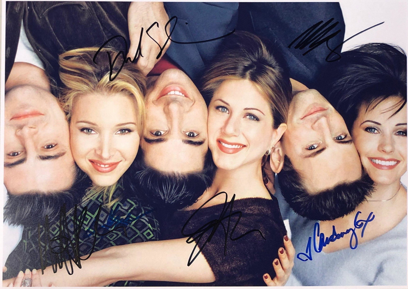 Friends Jennifer Aniston Signed Photo: Autographed by:Jennifer Aniston, Courteney Cox, Lisa Kudrow, Matt LeBlanc, Matthew Perry, David SchwimmerSize: 8" x 10"Authentication Code:PC25905Item is in great condition with no damage, unframed If