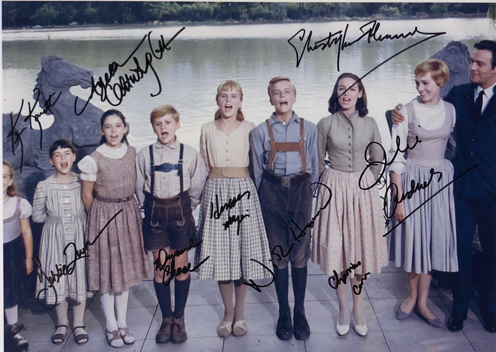 Sound of Music Signed Photo: Autographed by:Julie Andrews, Christopher Plummer, Charmian Carr, Nicholas Hammond, Heather Menzies-Urich, Duane Chase, Angela Cartwright, Debbie Turner, Kym KarathSize: 8" x 8"Authentication Code:PC2
