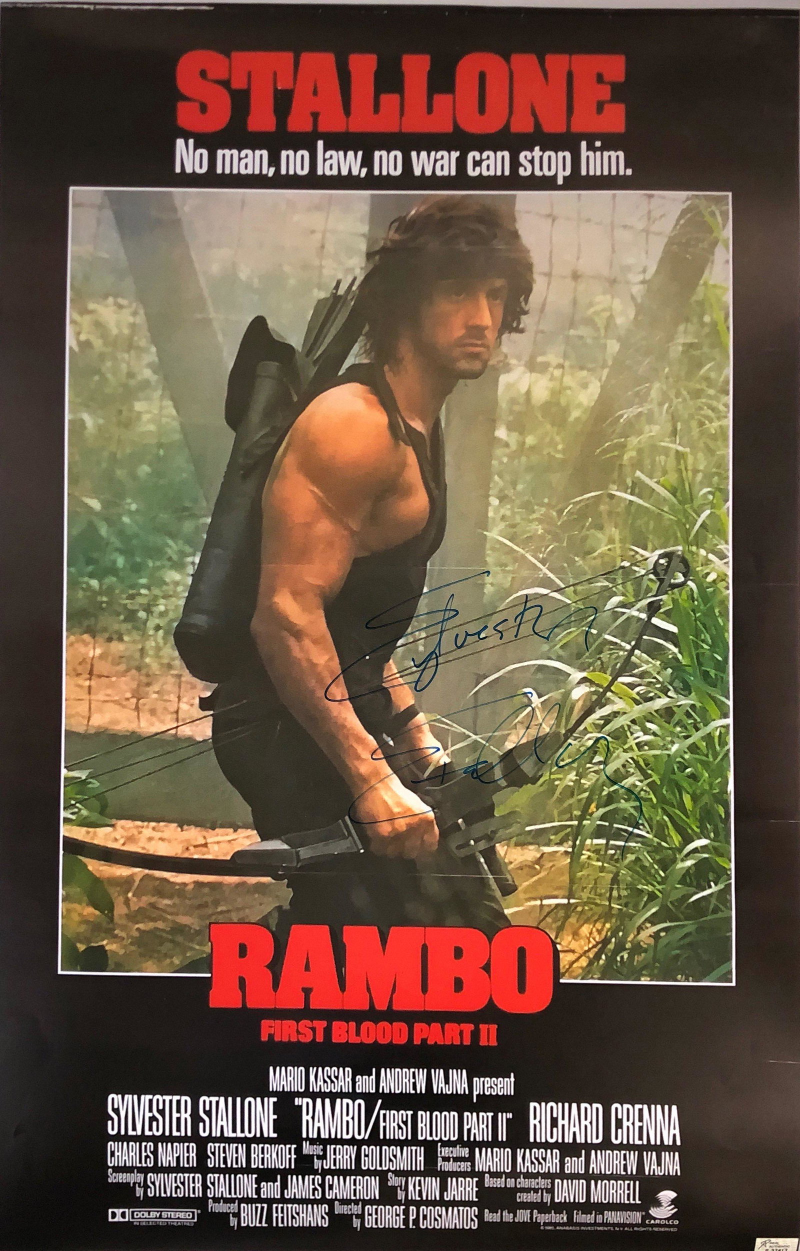 Rambo Sylvester Stallone Signed Poster: Autographed by:Sylvester StalloneSize: 24" x 36'Authentication Code: P37417Item is in great condition with no damage, unframed If image of documentation is not attached in the listing, the lot is sold