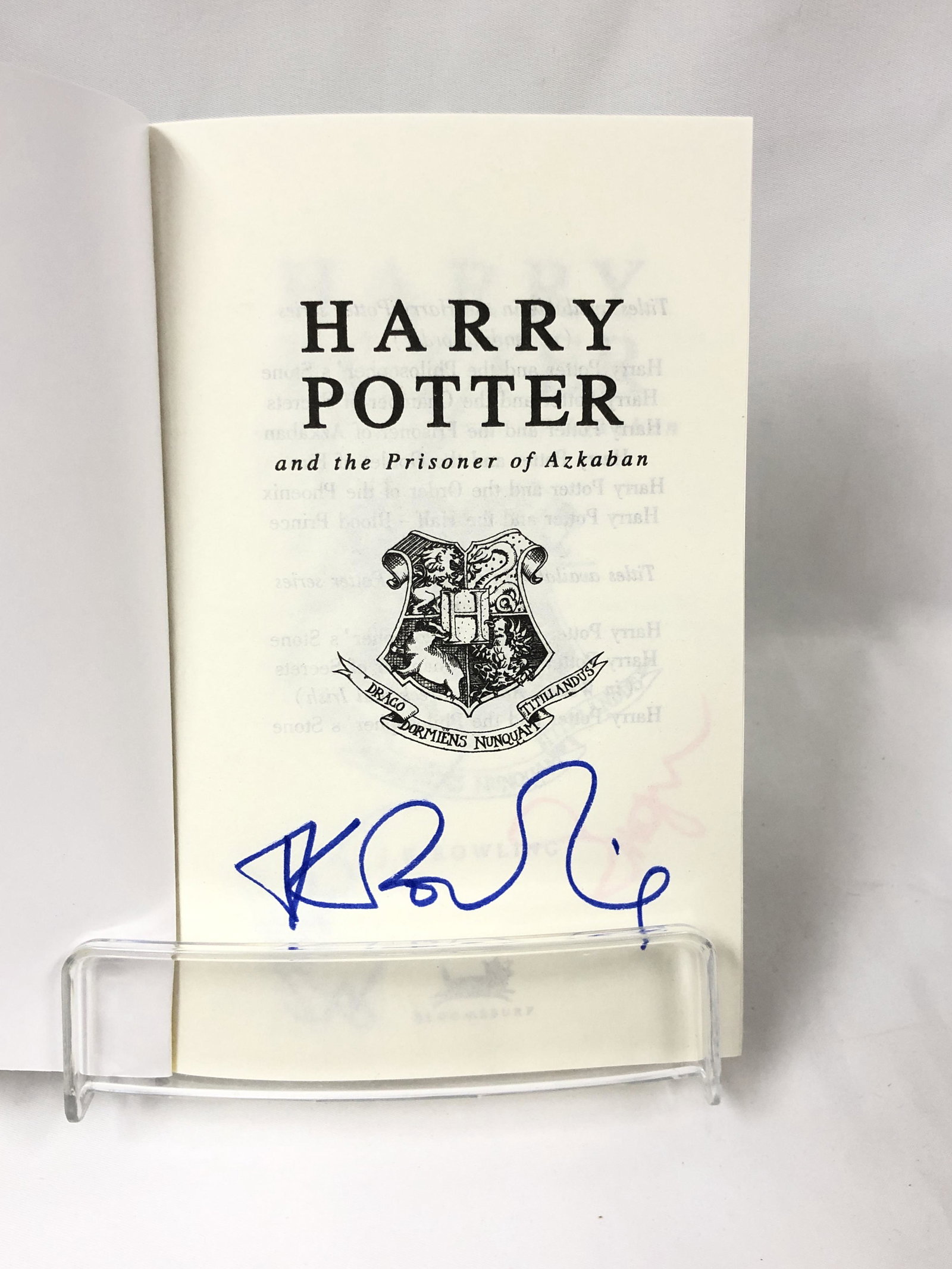 Harry Potter JK Signed Prisoner of Azkaban Book: Autographed by:JK Rowling, Daniel Radcliffe, Emma Watson, Rupert Grint Authentication Code: MP32828Item is in great condition with no damage, unframed If image of documentation is not attached in the 