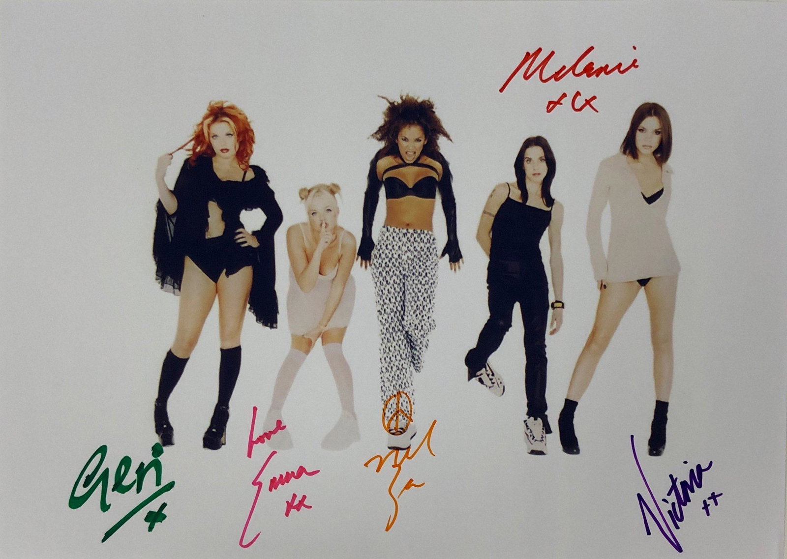 Spice Girls Victoria Beckham Signed Photo: Autographed by:Melanie C, Mel B, Victoria Beckham, Emma Bunton, Geri HalliwellSize : 8" x 10"Authentication Code: PC26496Item is in great condition with no damage, unframed If image of documentation i