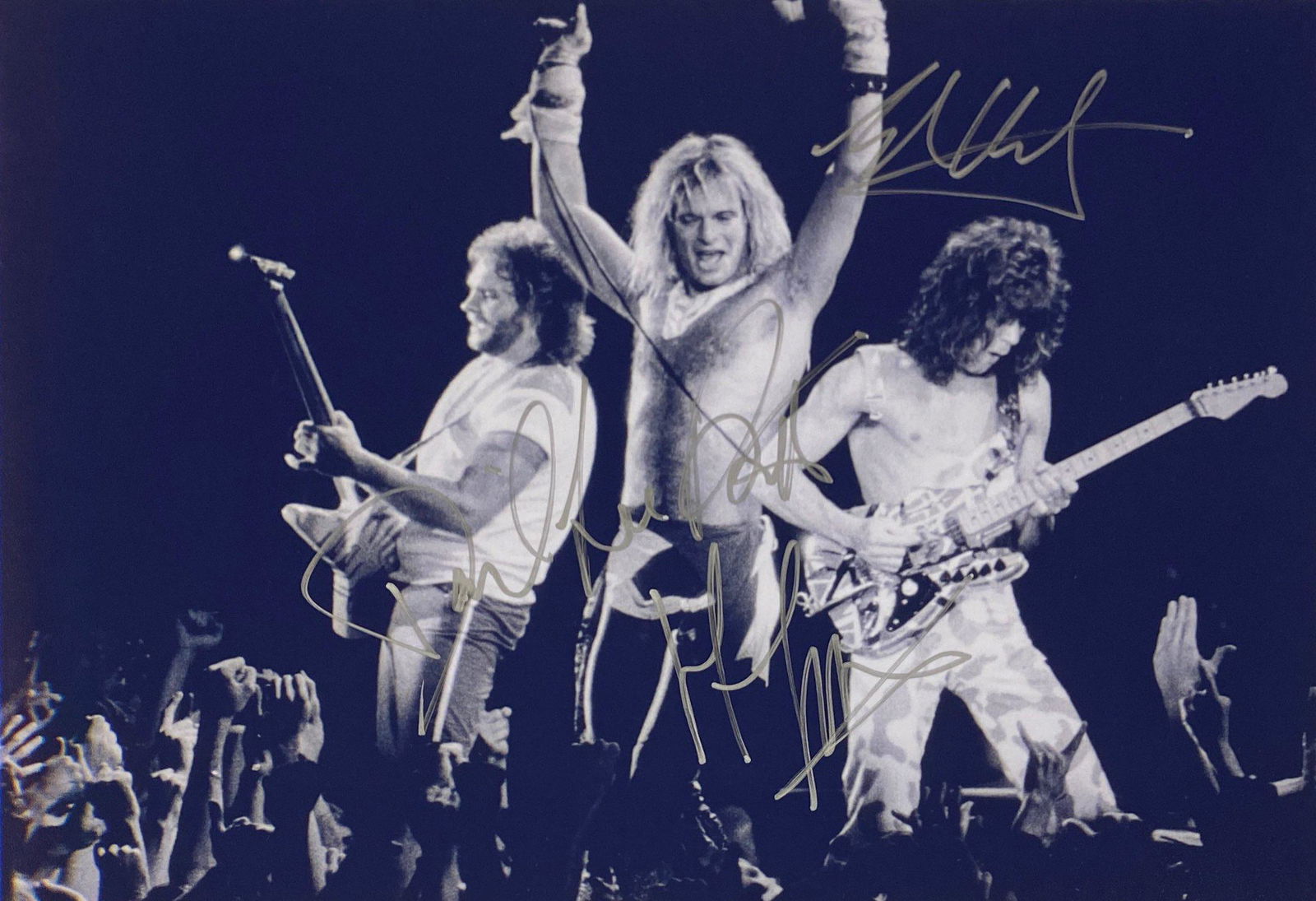 Van Halen David Lee Roth Signed Photo: Autographed by:David Lee Roth, Eddie Van Halen, Michael AnthonySize : 8" x 10"Authentication Code: PC26624Item is in great condition with no damage, unframed If image of documentation is not attached