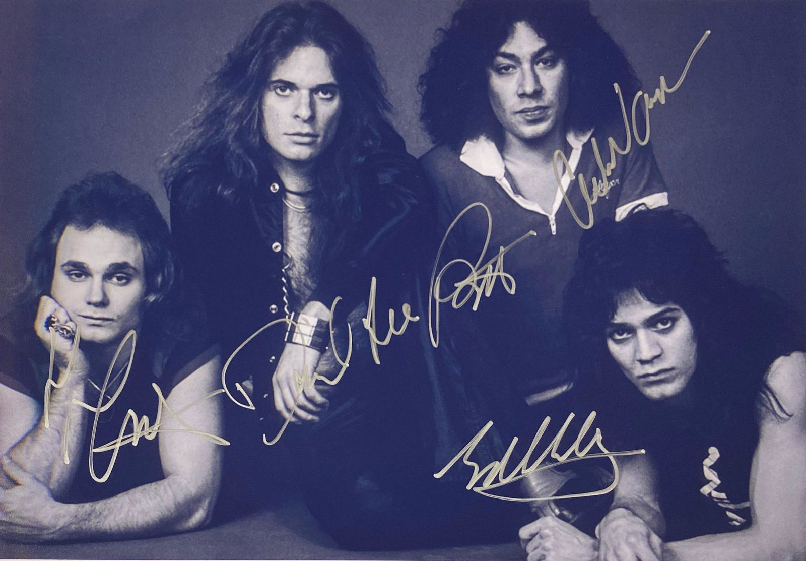 Van Halen David Lee Roth Signed Photo: Autographed by:David Lee Roth, Eddie Van Halen, Michael Anthony, Alex Van HalenSize : 8" x 10"Authentication Code: PC26626Item is in great condition with no damage, unframed If image of documentation