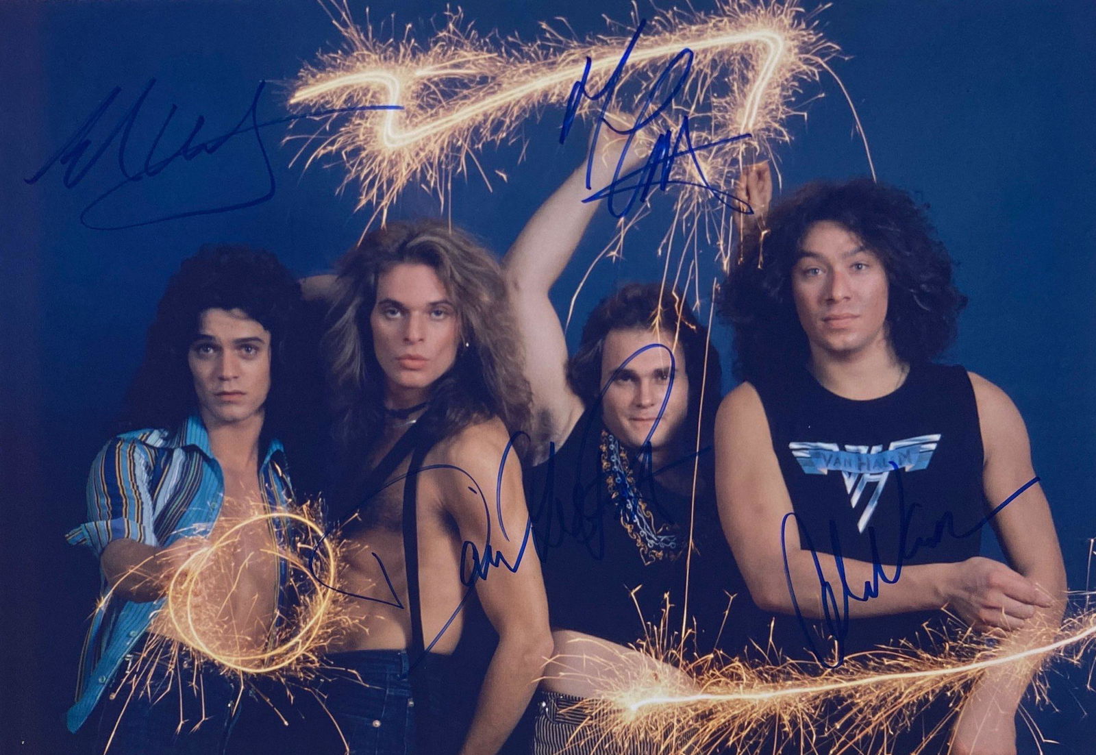Van Halen David Lee Roth Signed Photo: Autographed by:David Lee Roth, Eddie Van Halen, Michael Anthony, Alex Van HalenSize : 8" x 10"Authentication Code: PC26628Item is in great condition with no damage, unframed If image of documentation