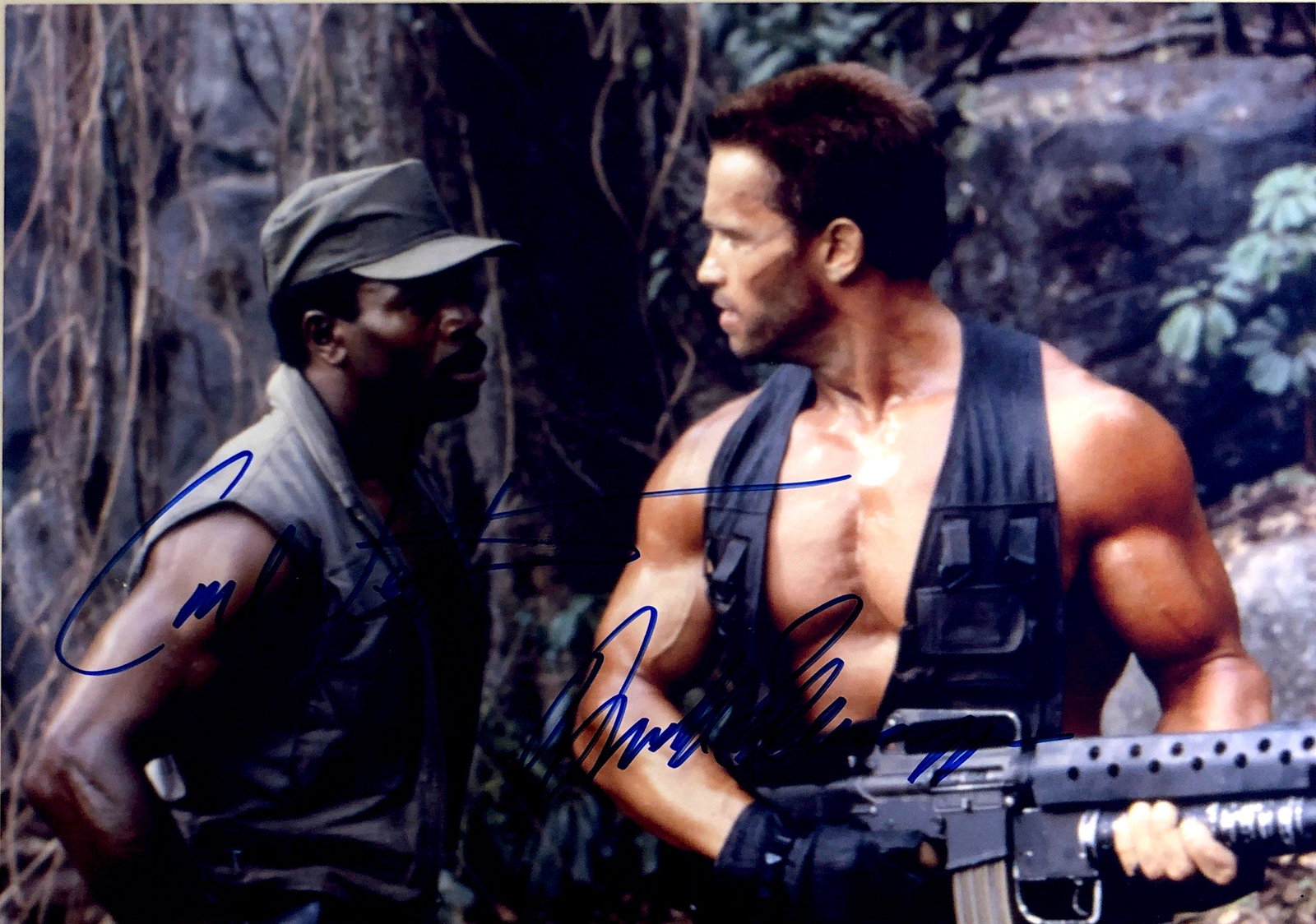 Arnold Schwarzenegger Autograph Signed Predator Photo: Category: Autograph Photo CollectiblesSize: Width 8 inches x Height 10 inchesAutograph Includes: Arnold Schwarzenegger, Carl WeathersItem is in great condition with no damage, unframedIf image of docu