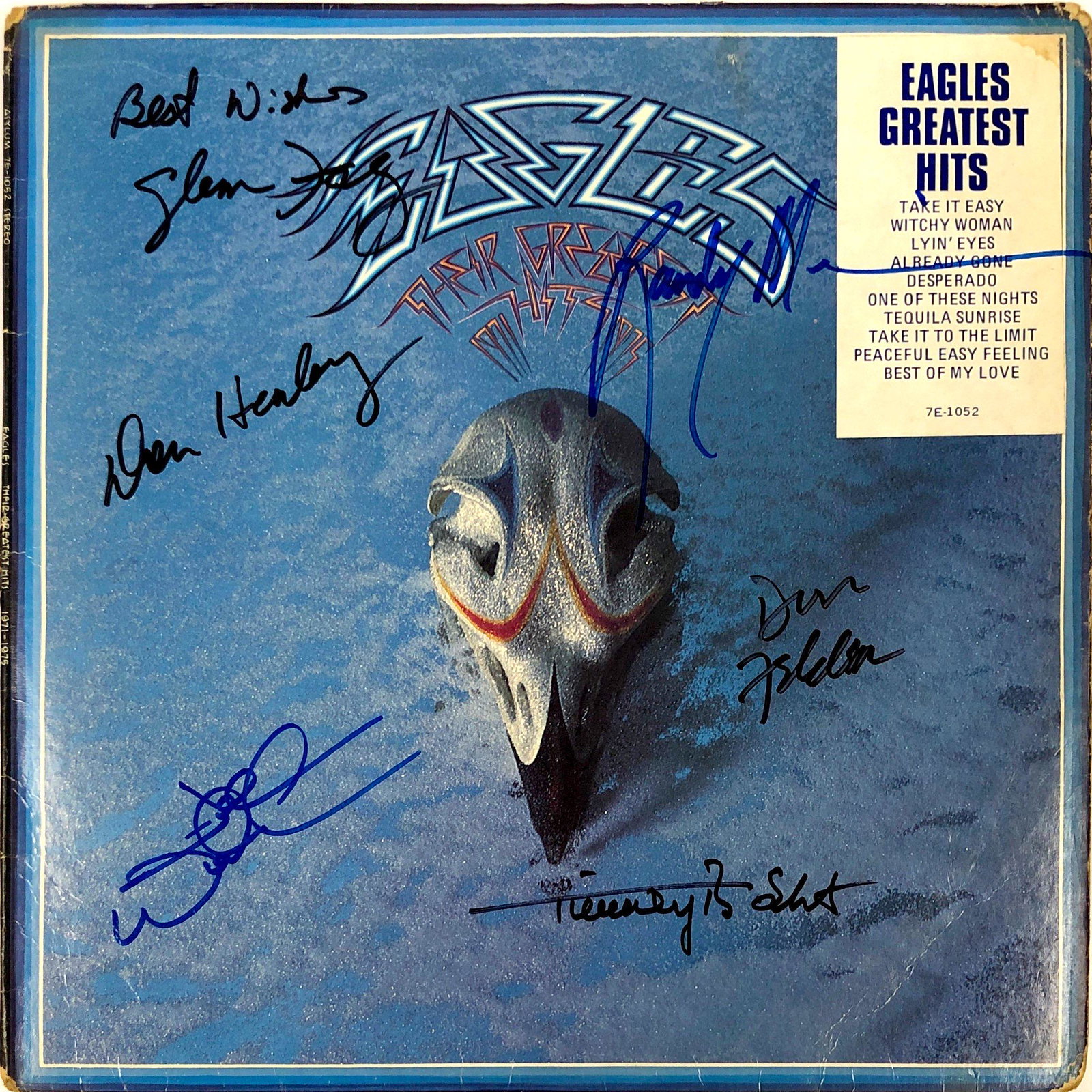 Eagles Autographed Signed Vinyl: Category: Autograph Photo CollectiblesAutograph Includes: Glen Frey, Randy Meisner, Timothy B Schmit, Joe Walsh, Don Henley, Don FelderItem is in great condition with no damage, unframedIf image of do