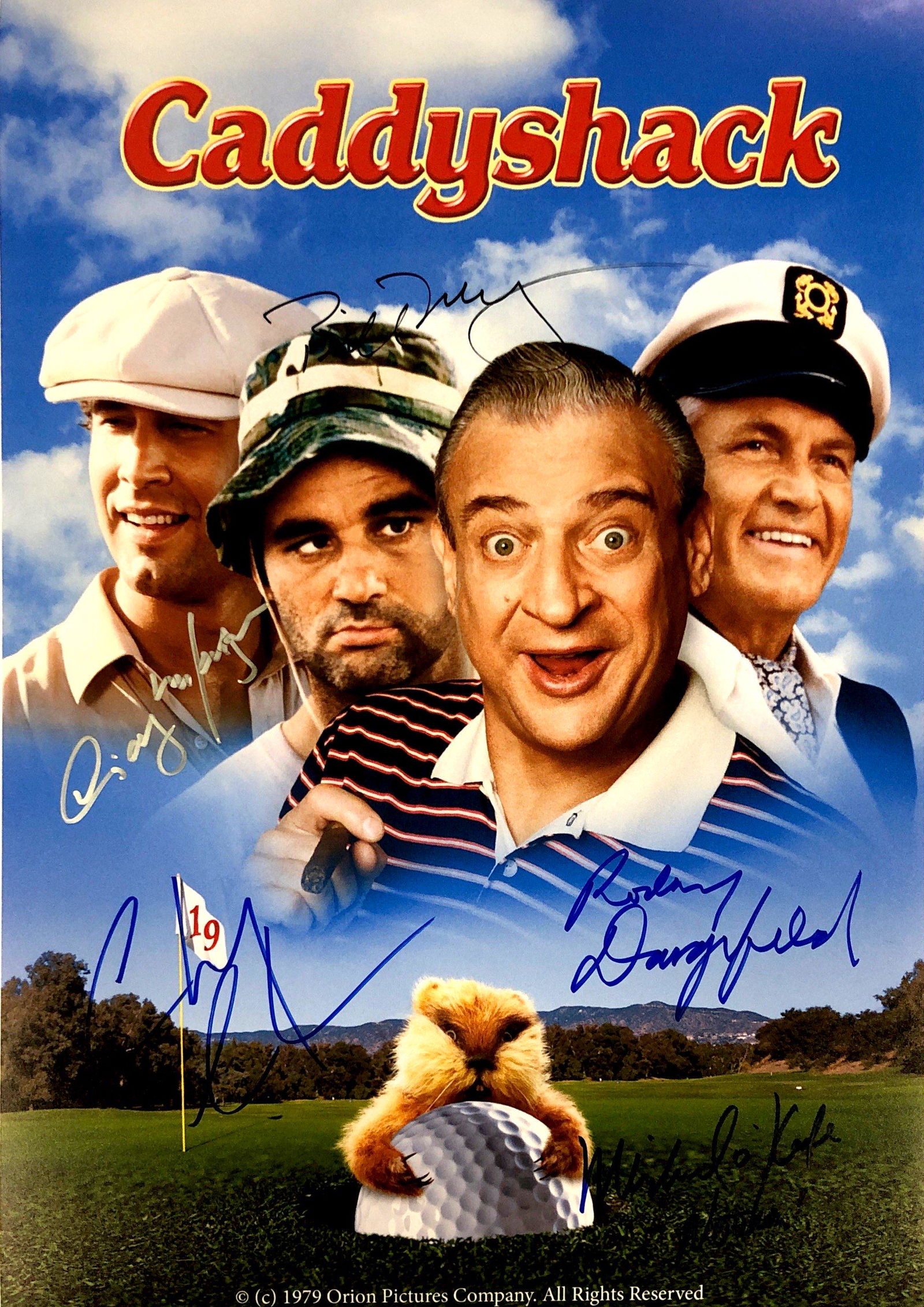 Chevy Chase Autograph Signed CaddyShack Poster: Category: Autograph CollectiblesSize: Width 16 inches x Height 11 inchesAutograph Includes: Chevy Chase, rodney Dangerfield, Michael O'Keefe, Bill Murray, Cindy MorganItem is in great condition with n