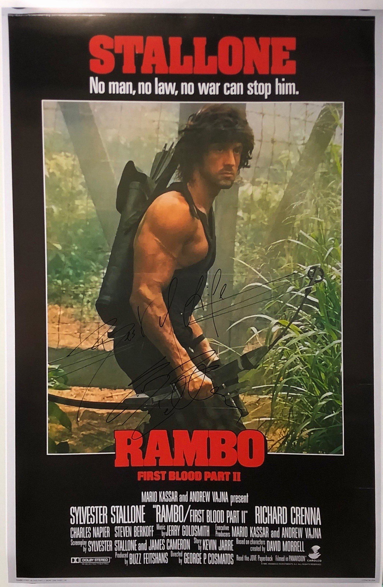 Sylvester Stallone Autograph Signed Rambo Poster: Category: Autograph CollectiblesSize: Width 24 inches x Height 36 inchesAutograph Includes: Sylvester StalloneItem is in great condition with no damage, unframedIf image of documentation is attached i