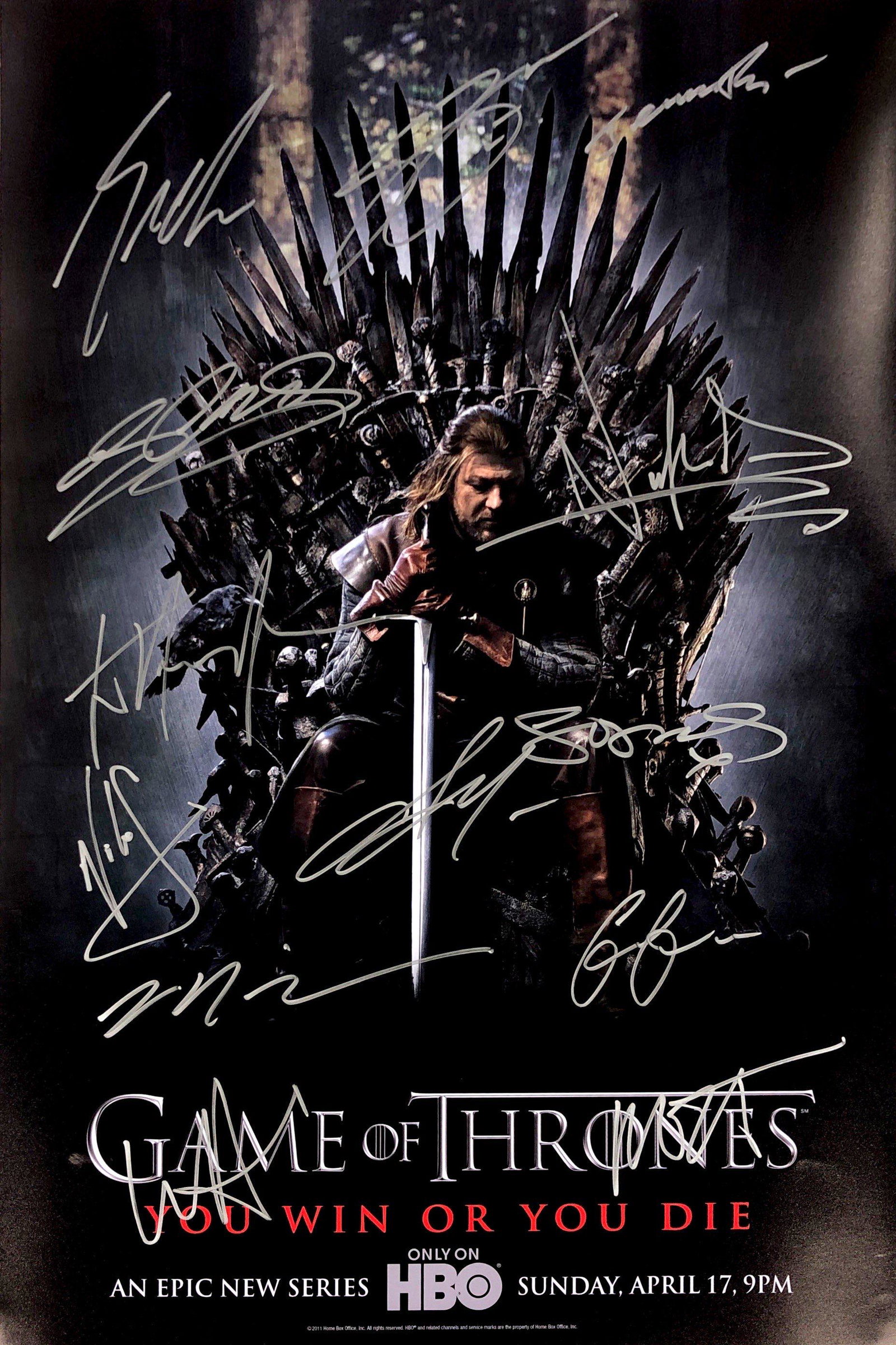 Sean Bean Autograph Signed Game of Thrones Poster: Category: Autograph CollectiblesSize: Width 16 inches x Height 23 inchesAutograph Includes: Sean Bean, Peter Dinklage, Lena Headey, Emilia Clarke, Kit Harrington, Sophie Turner, Maisie Williams, Jason