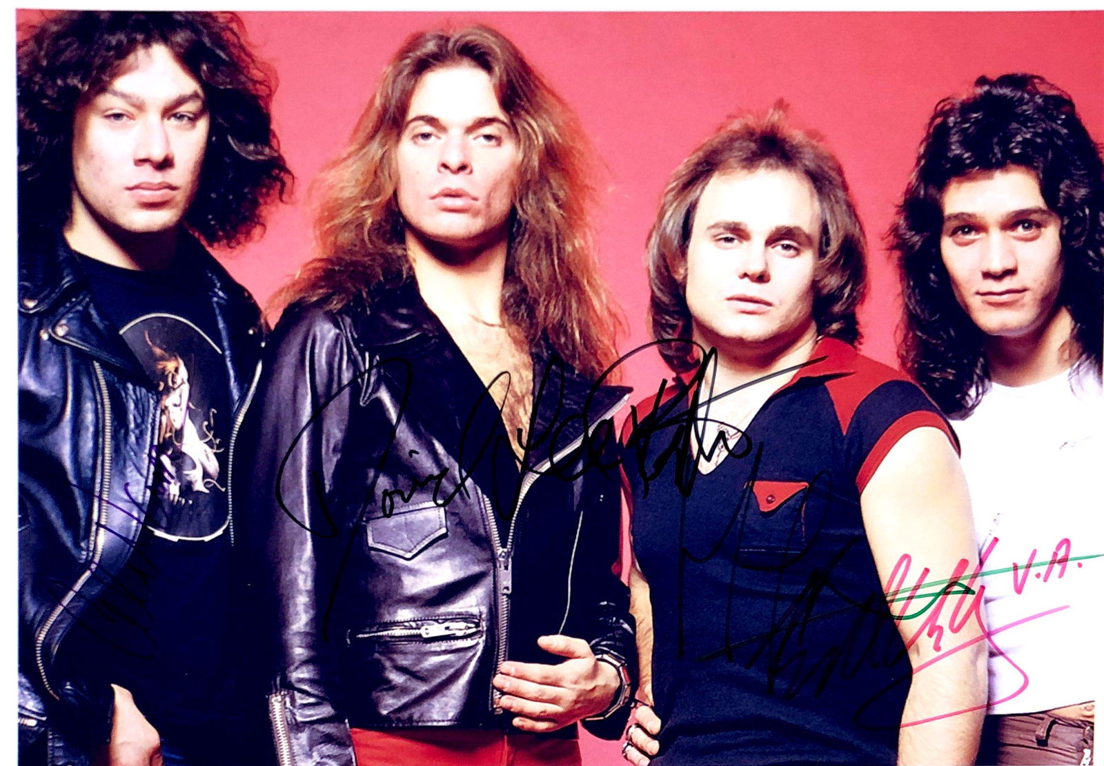 Van Halen Autograph Signed Photo: Category: Autograph Photo CollectiblesSize: Width 8 inches x Height 11 inchesAutograph Includes: Eddie Va Halen, David Lee Roth, Michael Anthony, Alex Van HalanItem is in great condition with no damag
