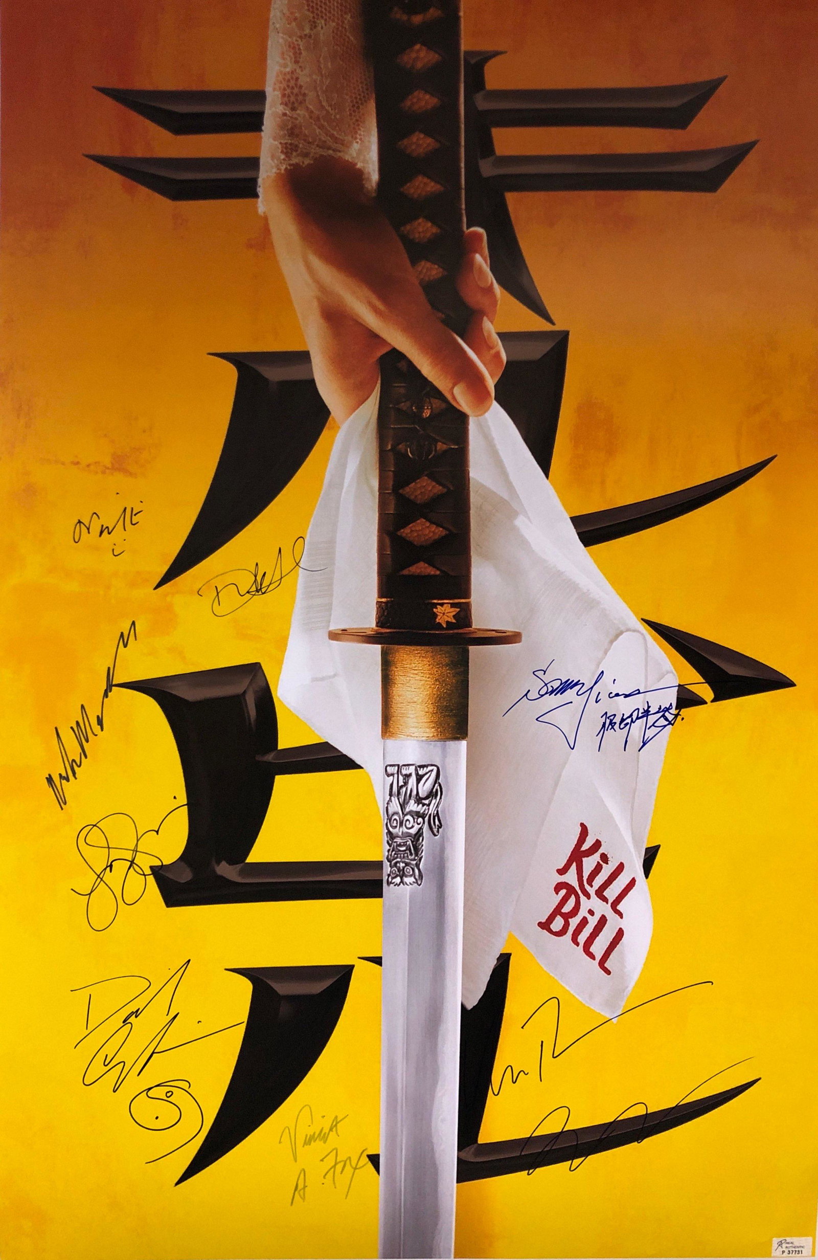 Uma Thurman Autograph Signed Kill Bill Poster: Category: Autograph CollectiblesSize: Width 24 inches x Height 36 inchesAutograph Includes: Uma Thurman, David Carradine, Michael Madsen, Vivica A Fox, Lucy Liu, Daryl Hannah, Julie Dreyfus, Sonny Chi