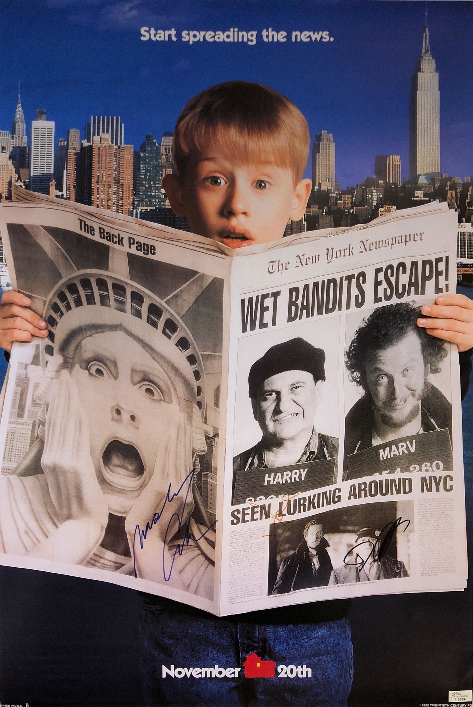 Joe Pesci Autograph Signed Home Alone Poster: Category: Autograph CollectiblesSize: Width 24 inches x Height 36 inchesAutograph Includes: Macaulay Culkin, Joe Pesci, Daniel SternItem is in great condition with no damage, unframedIf image of docum