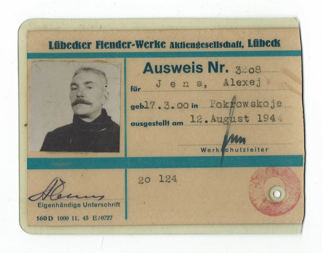 WW2 FORCED LABOUR Ausweis ID LUBECKER FLENDER WERKE KL: ausweis ID from an Ukrainian worker rare to find.