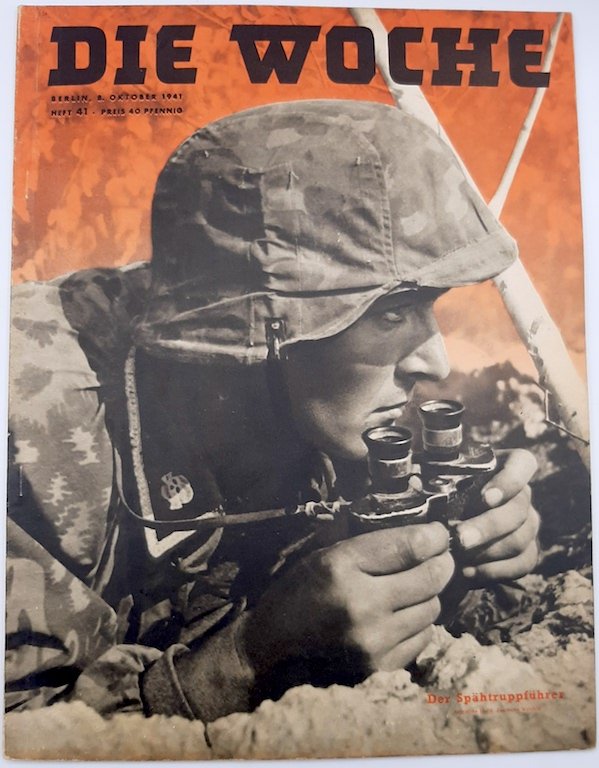 WAFFEN SS PANZER TOTENKOPF CAMO HELMET DIE WOCHE BERLIN: THE HOLY GRAIL OF ALL WW2 REICH MAGAZINE EVER! EPIC! THE MAGAZINE IS ALMOST IN MINT CONDITION, COMPLETE 30 PAGES SHOWING SS ACTION AND ADVERTISINGS. THIS IS THE BEST DIE WOCHE EDITION IN THE BEST COND