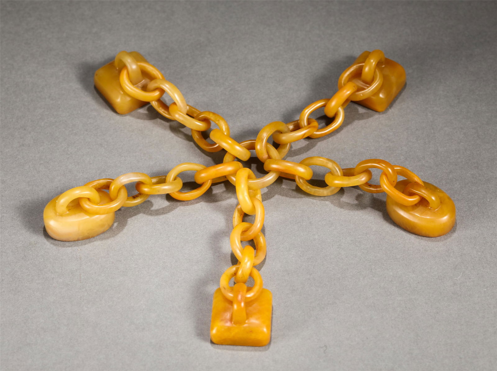 A GROUP OF CHINESE SOAPSTONE SEALS WITH CHAINS (1 of 7)