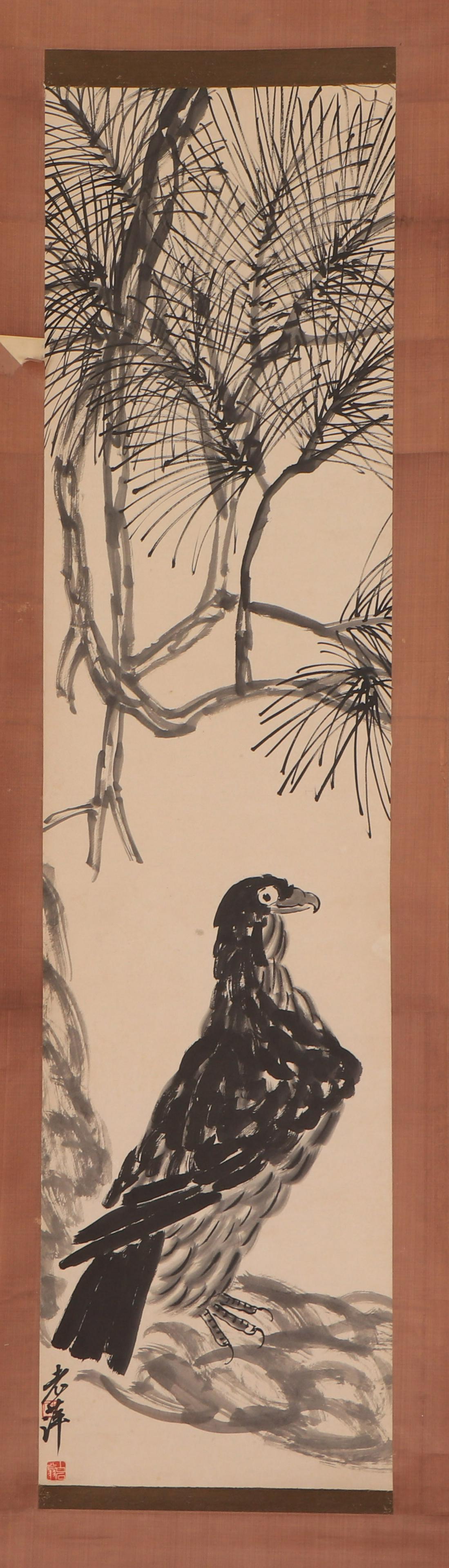 A CHINESE PAINTING OF EAGLE AND PINE TREE (1 of 6)