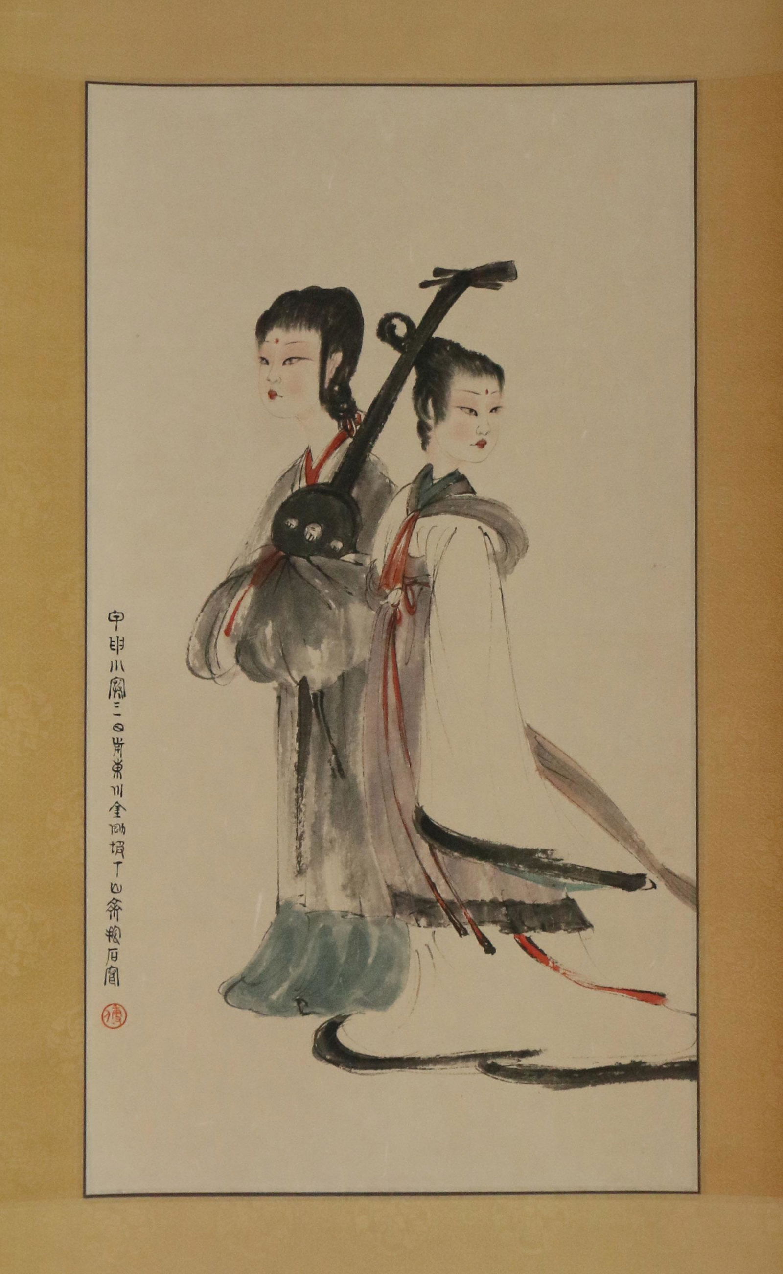 A CHINESE SCROLL PAINTING OF TWO LADIES (1 of 6)