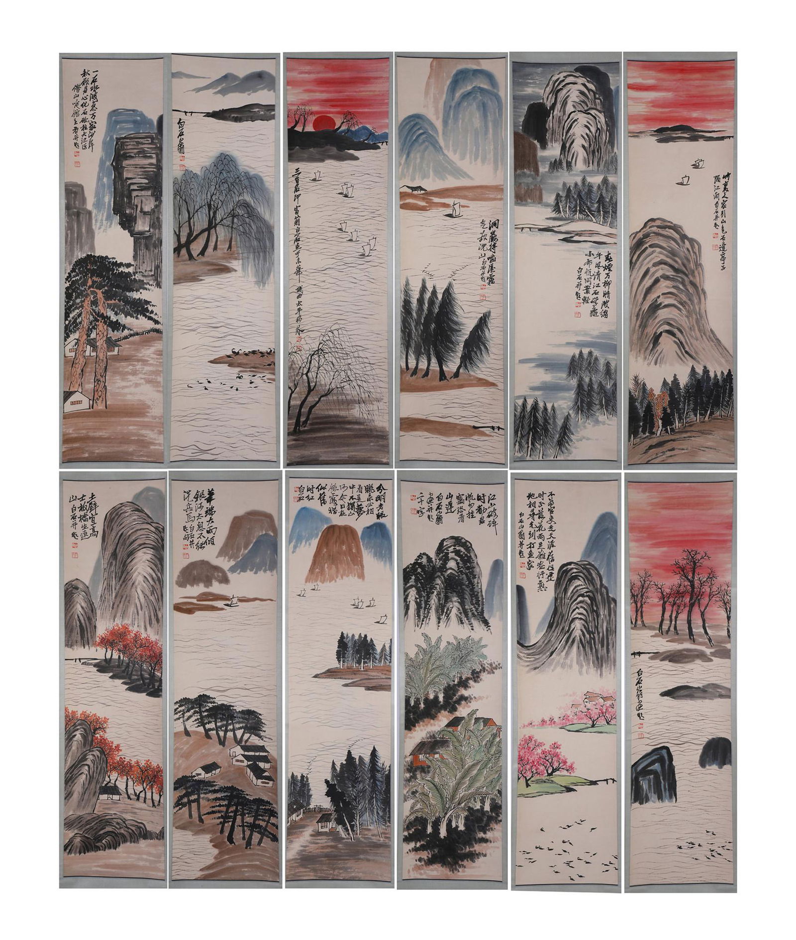 TWELVE CHINESE SCROLL PAINTINGS OF LANDSCAPES (1 of 15)