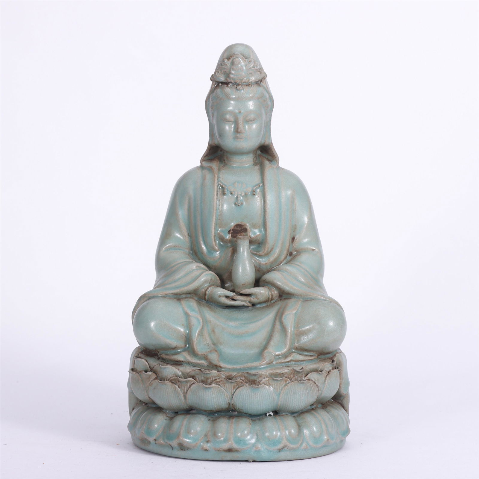 A CHINESE RU TYPE GLAZE PORCELAIN GUANYIN BUDDHA STATUE (1 of 7)