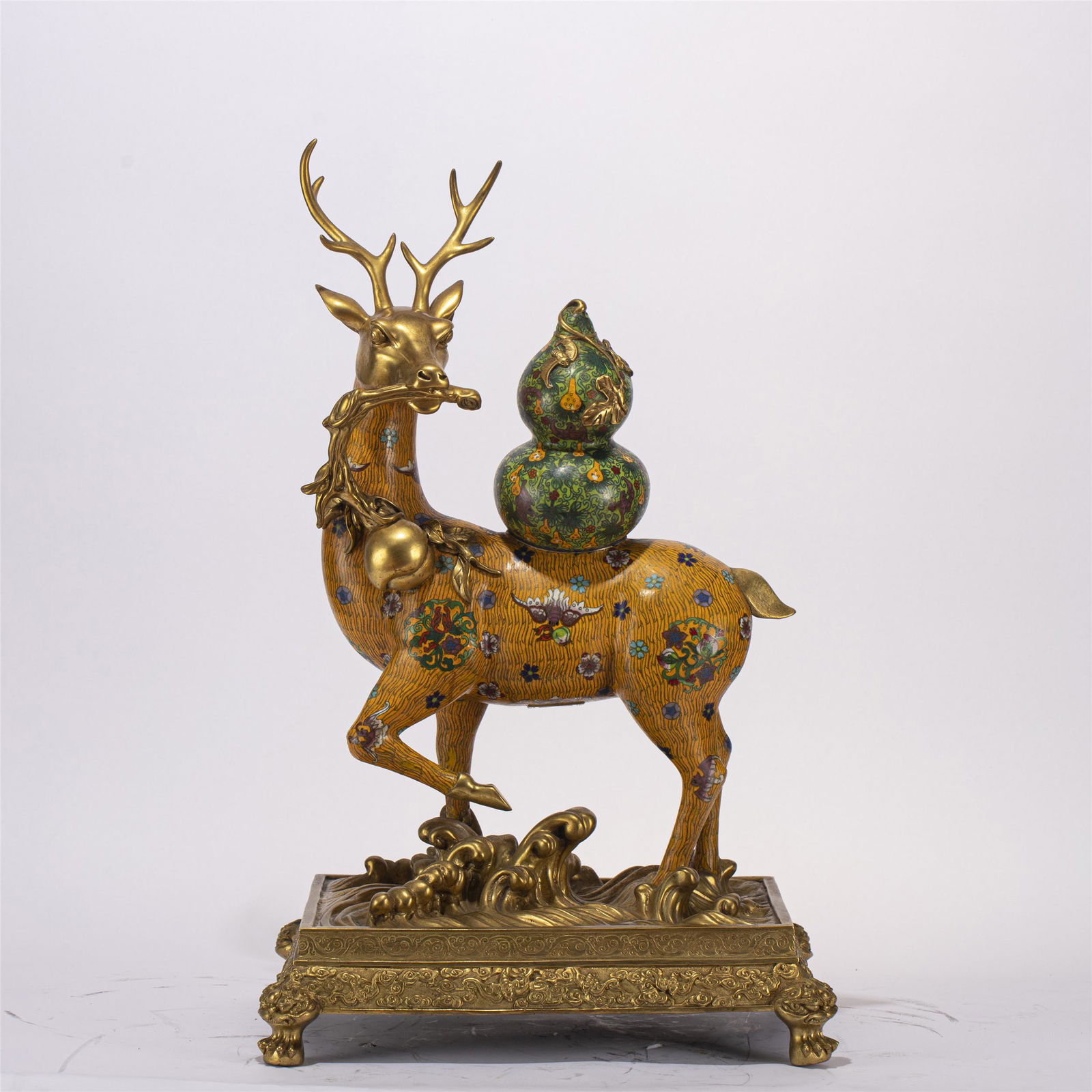 A CHINESE CLOISONNE ENAMEL DEER AND GOURDS (1 of 11)