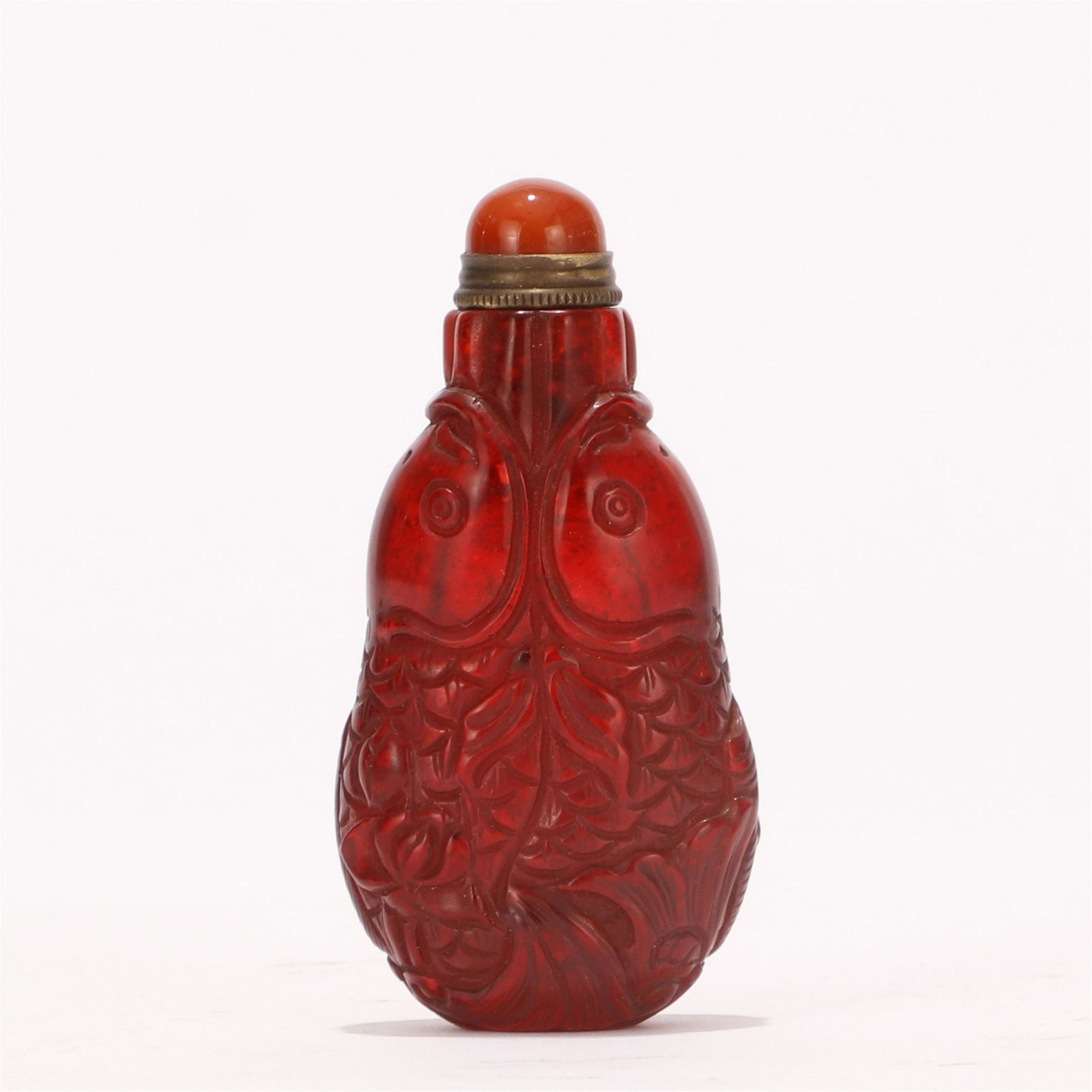 A CHINESE RED FISH JADE VASE (1 of 10)