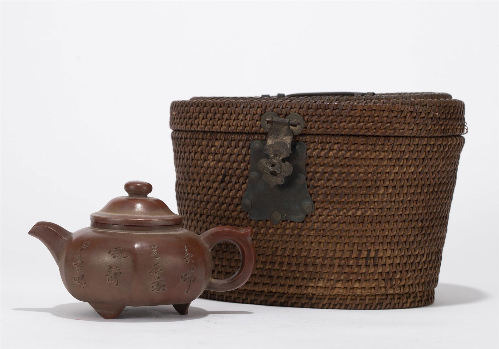 A CHINESE BAMBOO BASKET AND TEAPOT (1 of 10)