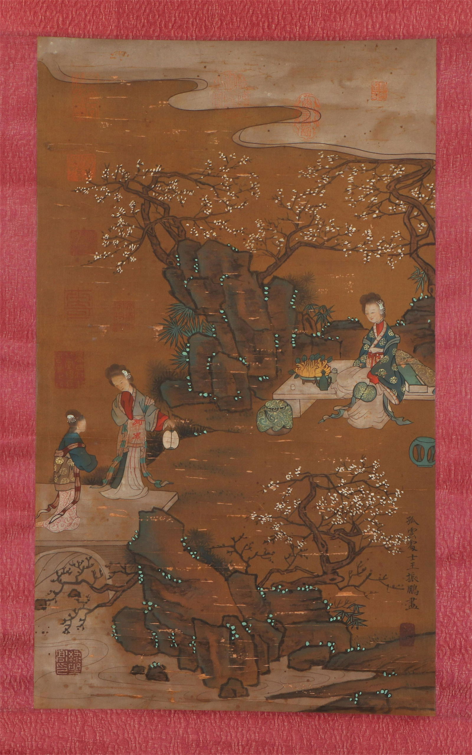 A CHINESE PAINTING OF FIGURE STORY: Image only size 58 cm by 35 cm.