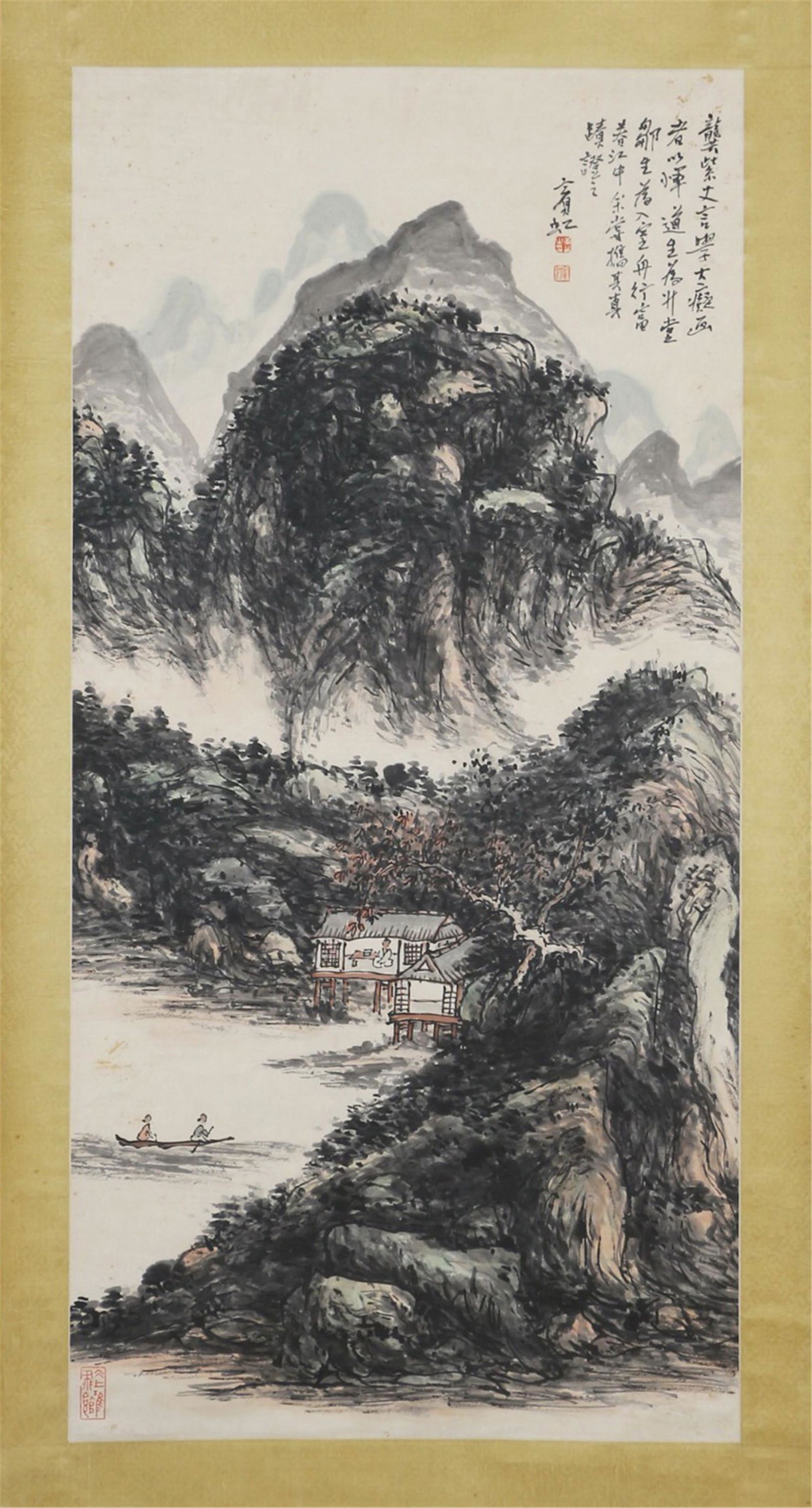 A CHINESE PAINTING OF MOUNTAINS AND RIVER LANDSCAPE (1 of 8)