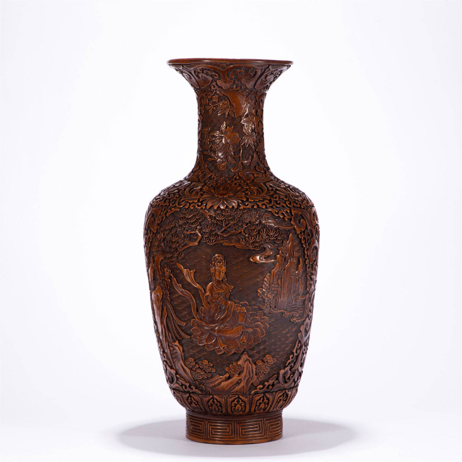 A CHINESE CARVED FIGURE STORY LACQUERWARE VASE (1 of 10)