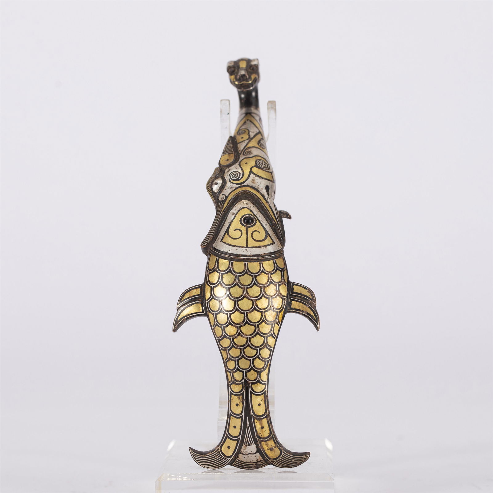 A CHINESE GILT BRONZE PAINTED GOLD SILVER BELT HOOK (1 of 8)