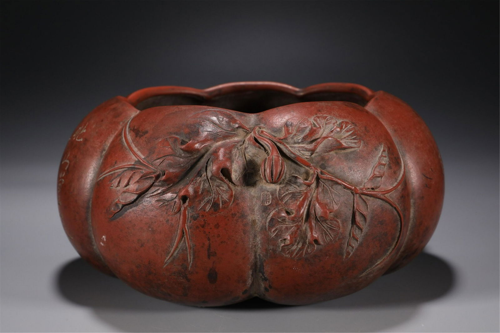 A CHINESE ZISHA CLAY MELON SHAPED BRUSH WASHER (1 of 9)