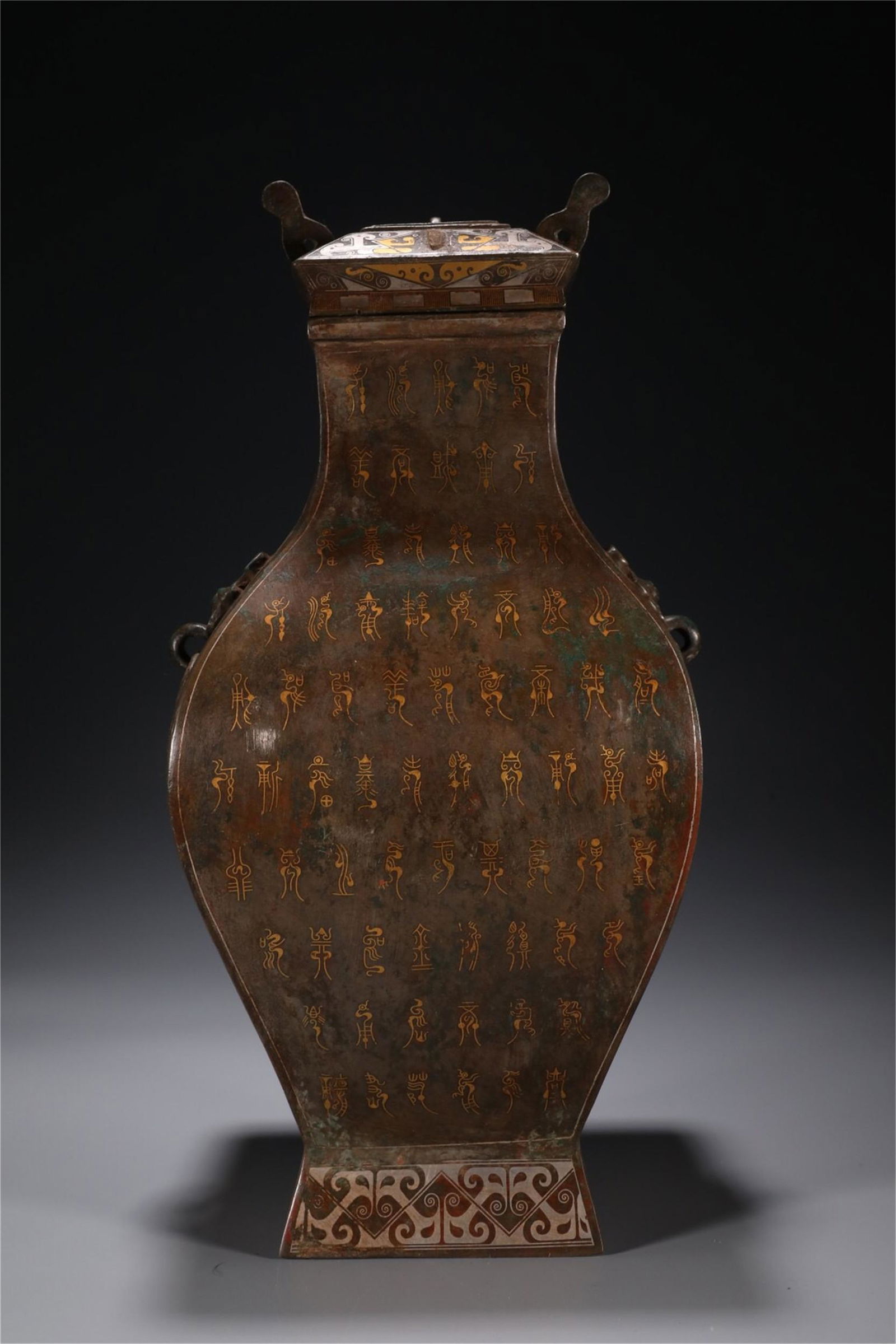 A CHINESE PAINTED GOLF AND SILVER BEAST SQUARE ZUN VASE (1 of 9)