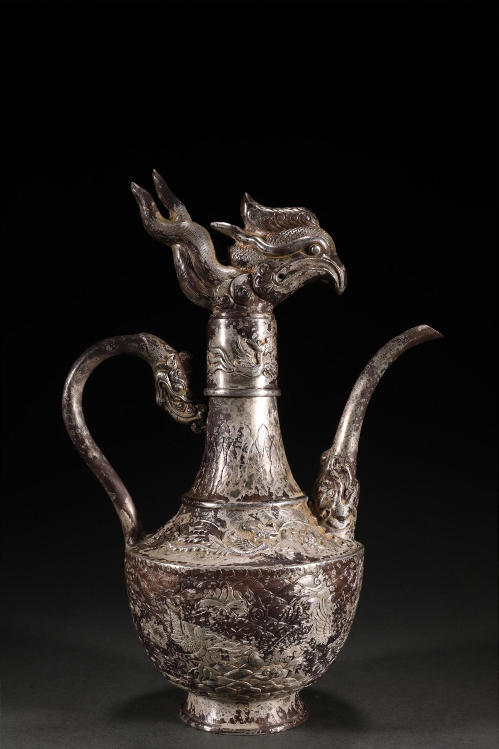 A CHINESE SILVER PHOENIX WINEPOT (1 of 9)
