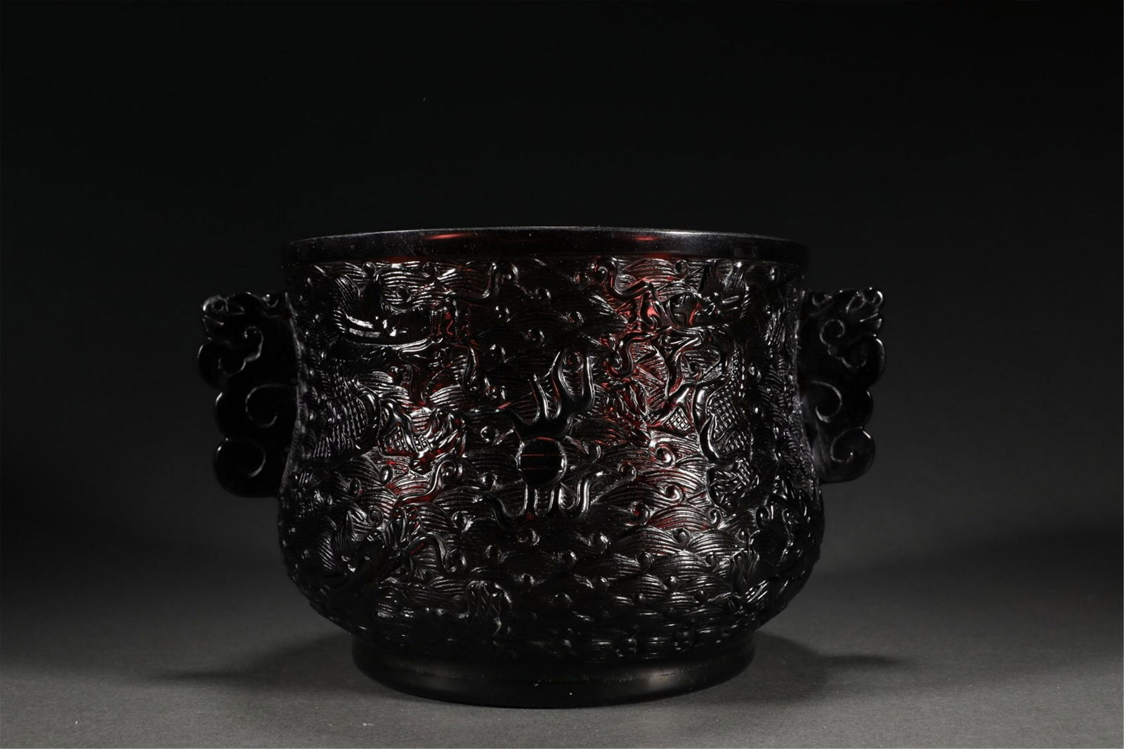 A CHINESE COLOURED GLAZE DRAGON BRUSH WASHER (1 of 9)