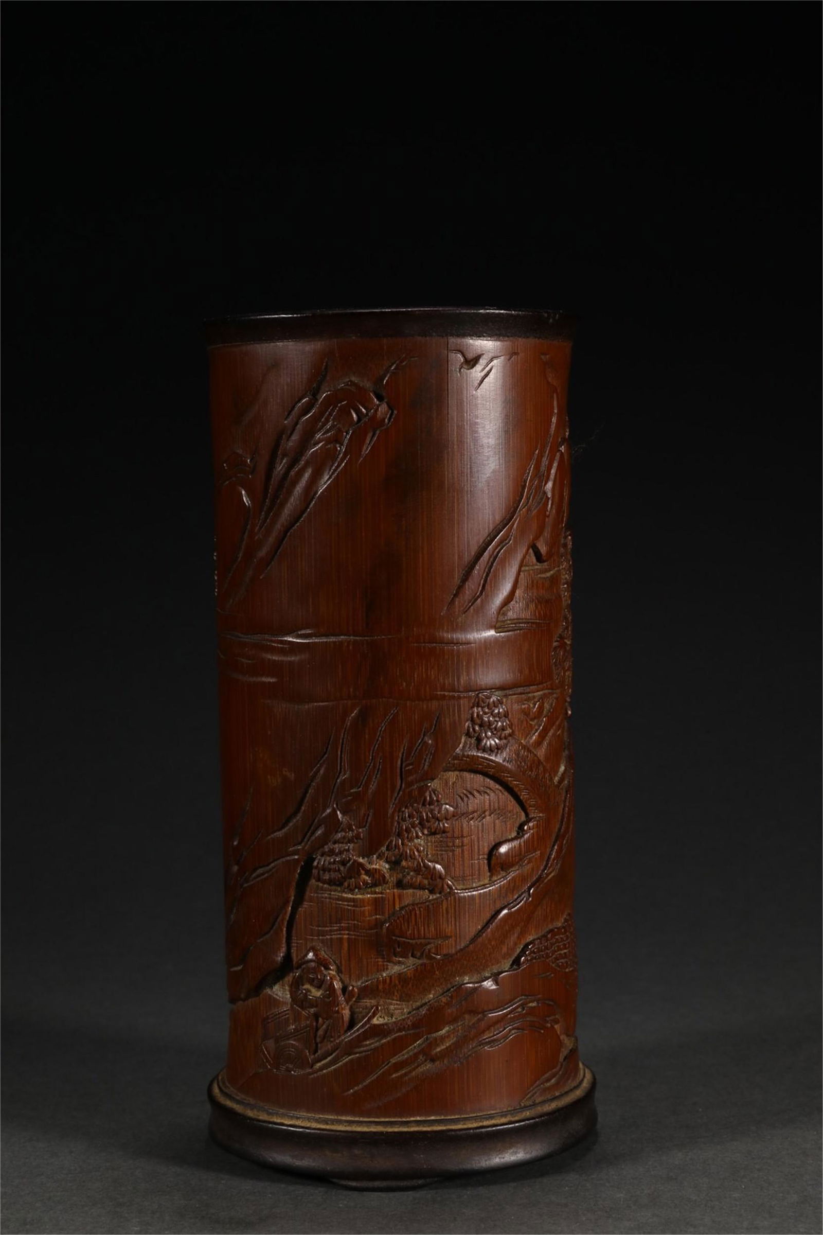 A CHINESE CARVED FIGURE IN MOUNTAINS BRUSH POT (1 of 9)