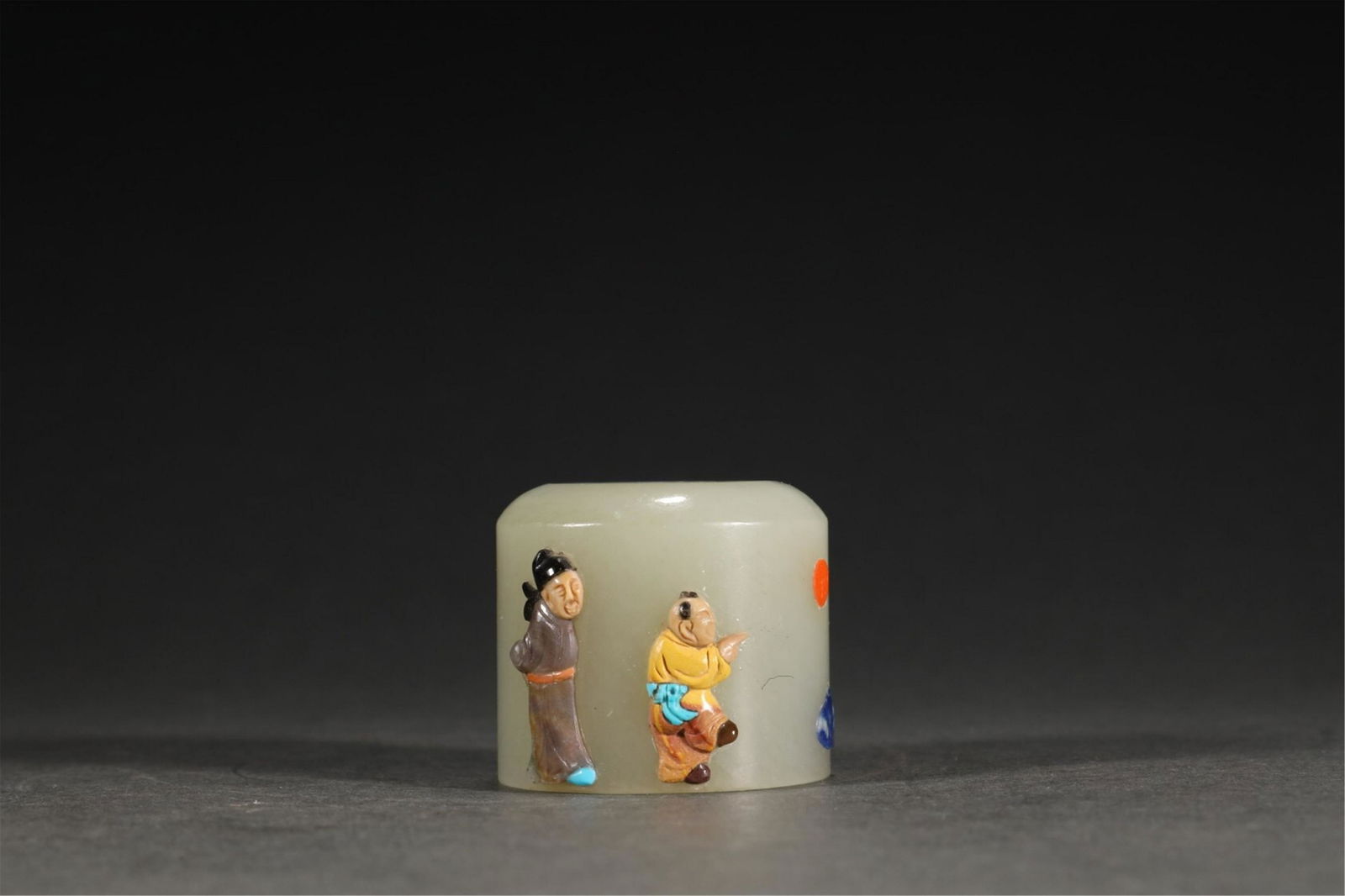 A CHINESE JADE INLAID GEMSTONES FIGURE STORY ARCHER'S RING (1 of 6)