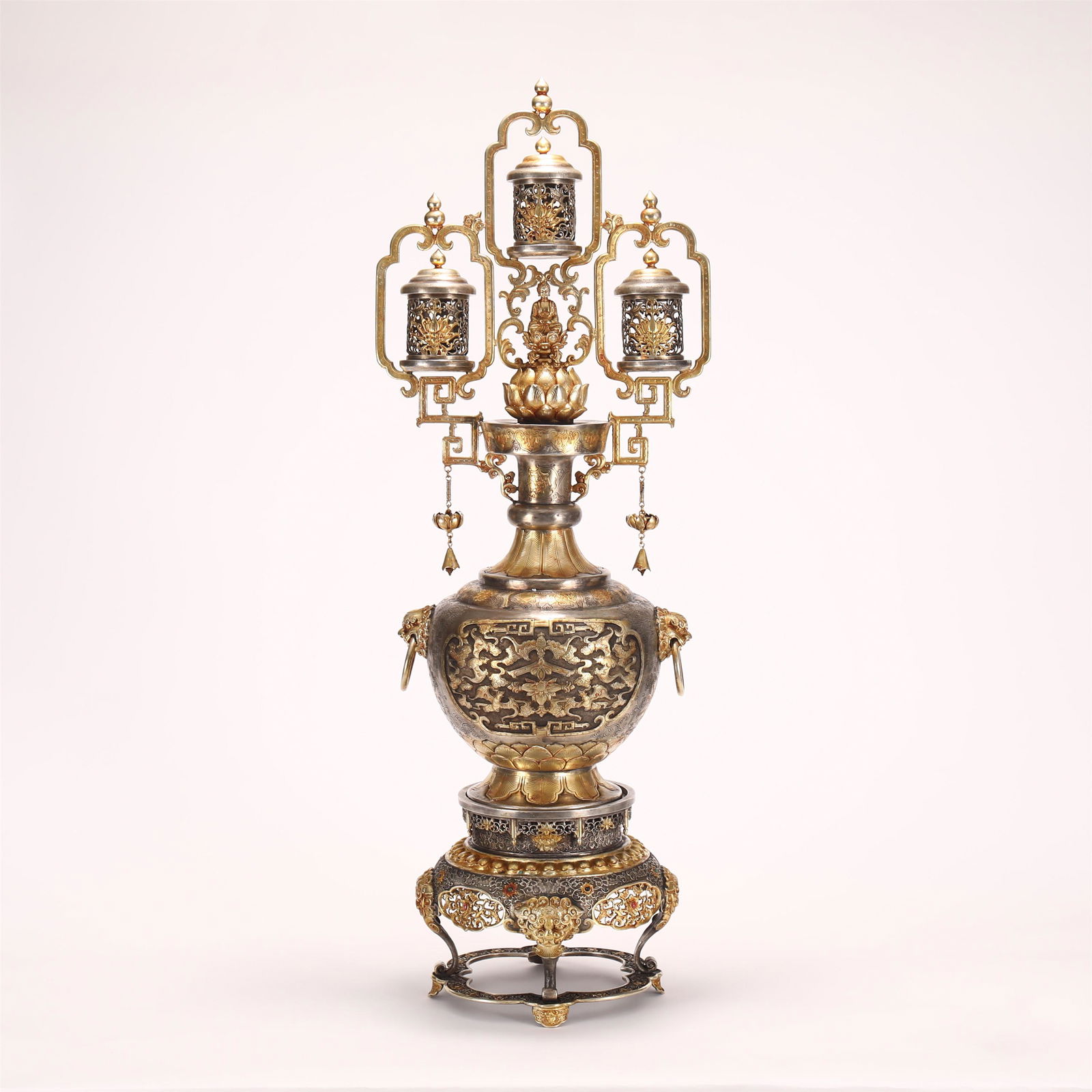 A CHINESE GILT SILVER BUDDHIST TOWER (1 of 13)