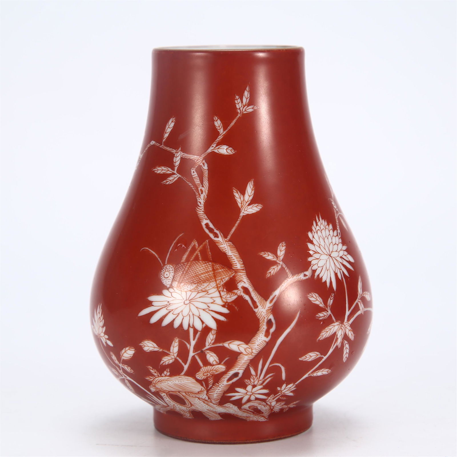 A CHINESE RED GLAZE PORCELAIN FLOWERS ZUN VASE (1 of 9)