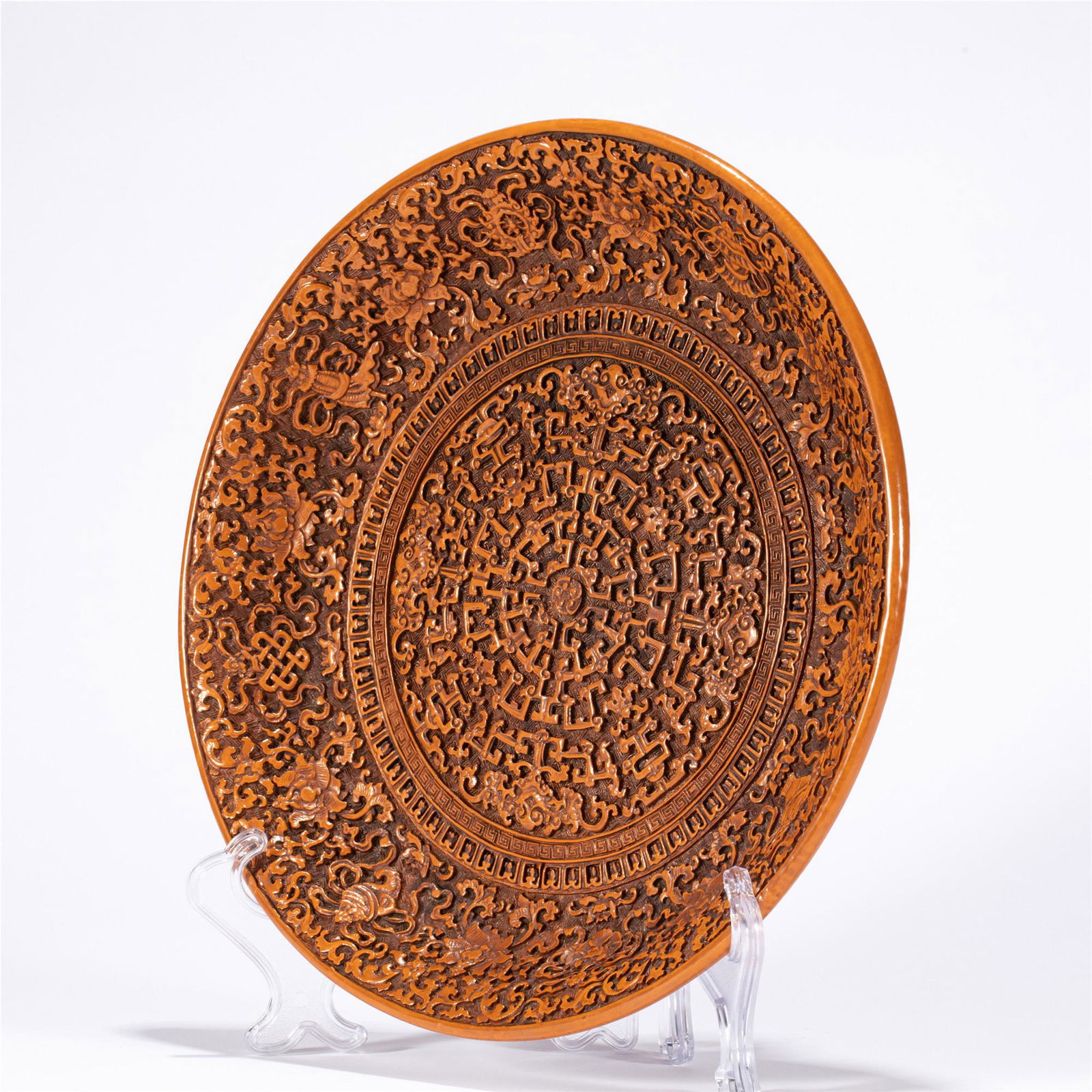 A CHINESE LACQUER CAVRING DISH (1 of 8)