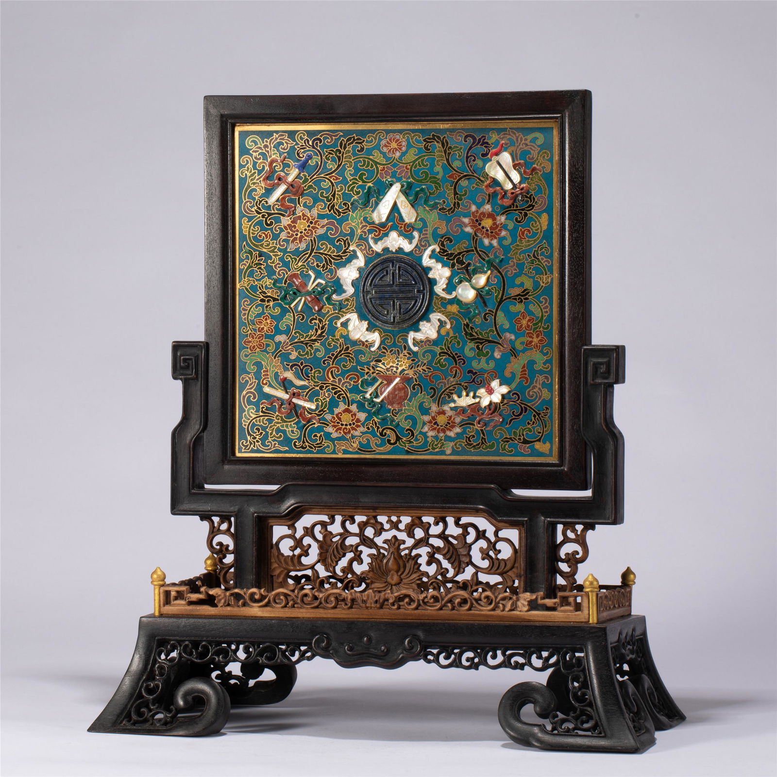 A CHINESE ZITAN WOODEN TABLE SCREEN (1 of 10)