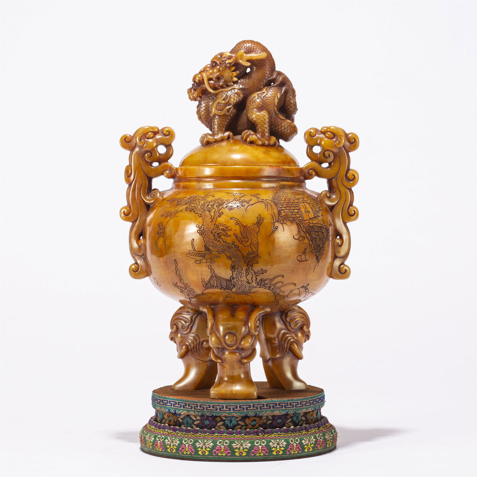 A CHINESE SOAP STONE TRIPOD LIDDED CENSER (1 of 9)
