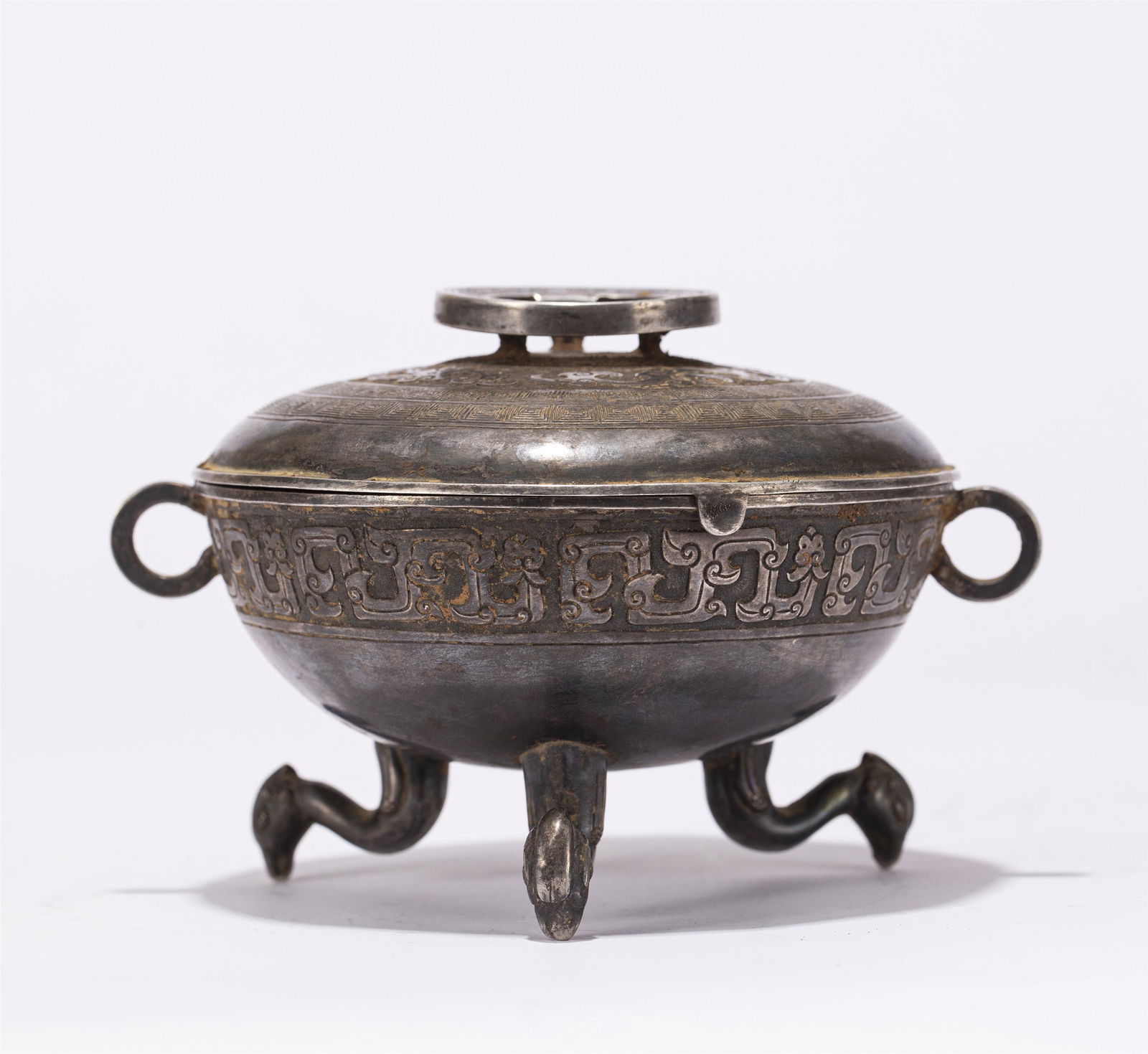 A CHINESE SILVER TRIPOD LIDDED CUP (1 of 9)