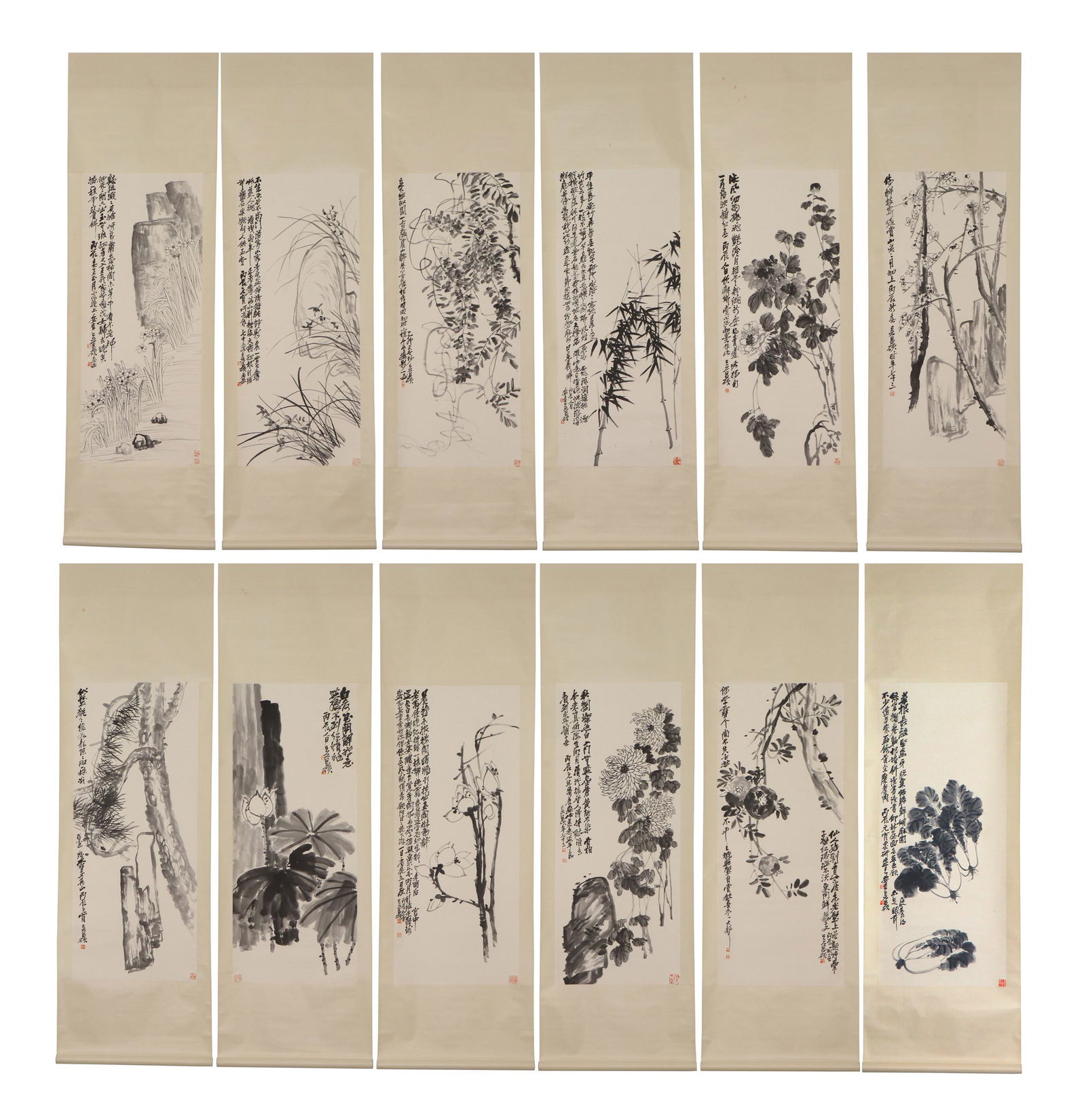 A SET OF CHINESE INK PAINTINGS (1 of 15)