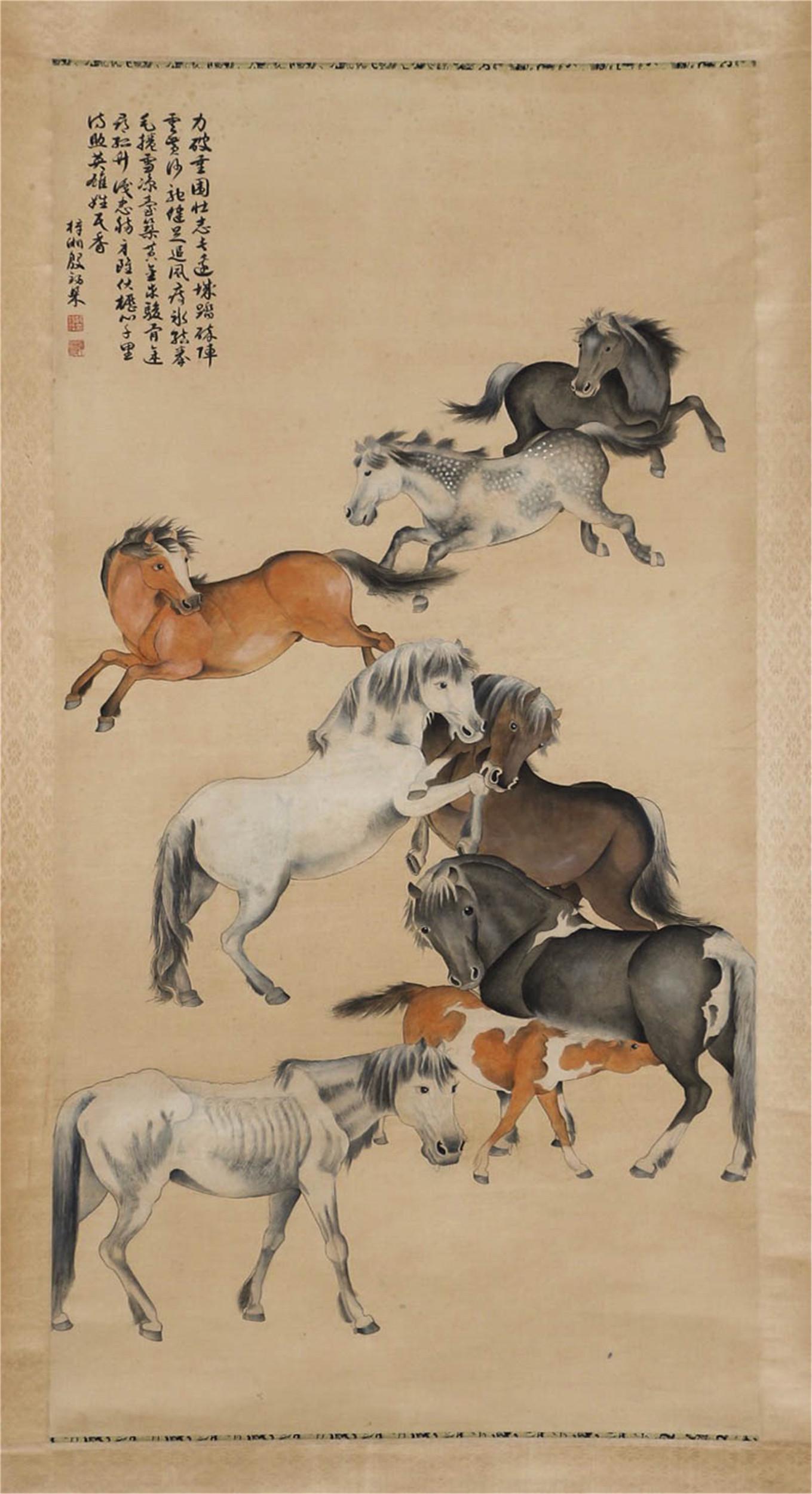 A CHINESE PAINTING OF EIGHT HORSES (1 of 7)