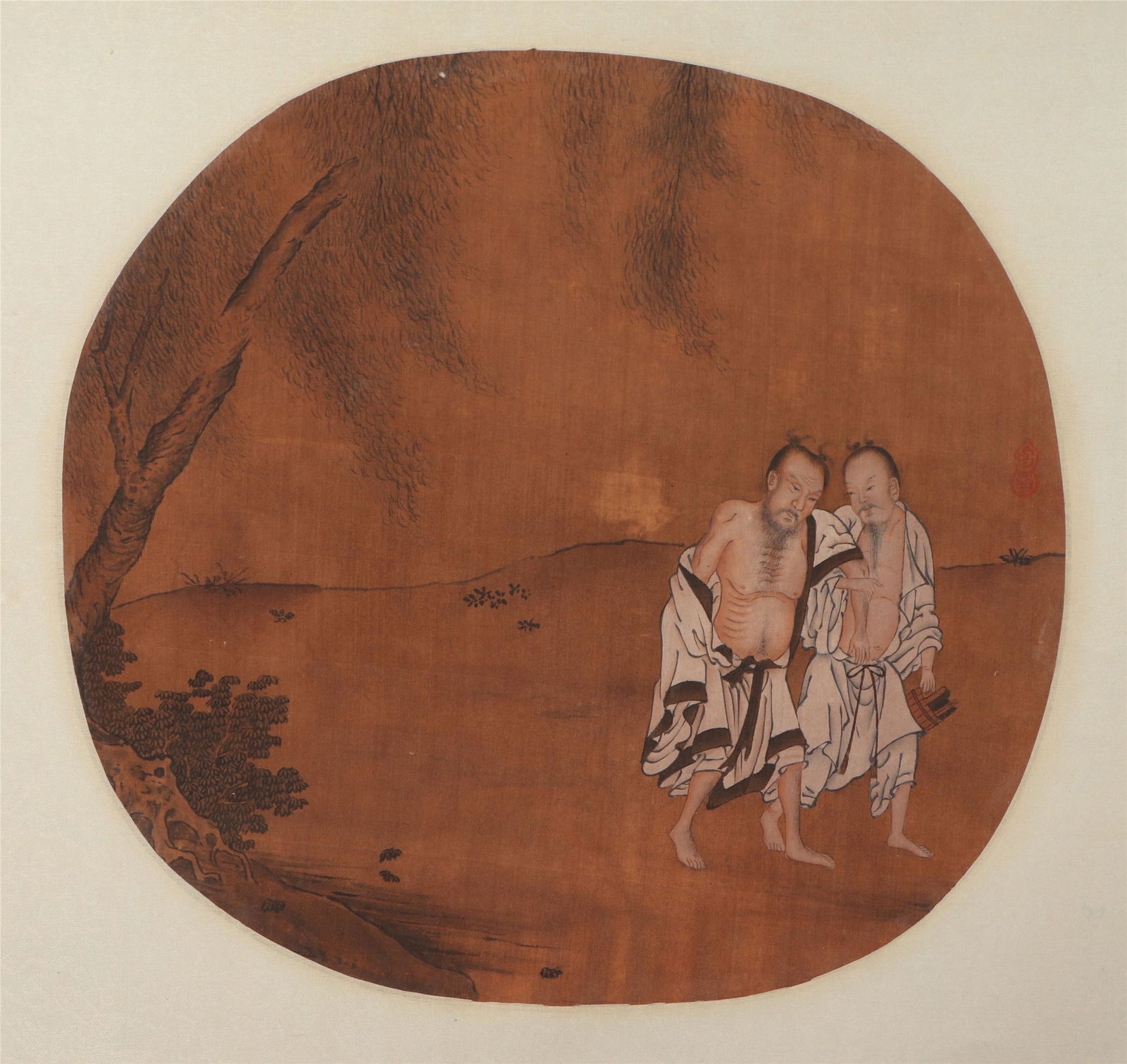 A CHINESE PAINTING OF FIGURE: Image only size 27 cm by 29 cm.