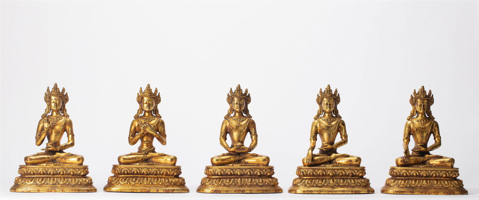 FIVE CHINESE GILT BRONZE FIGURE OF BUDDHA STATUES (1 of 8)