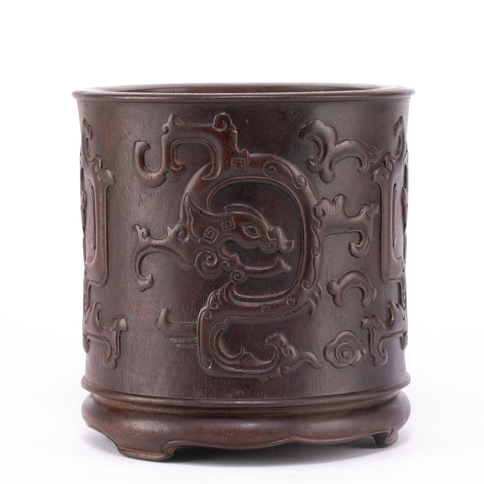 A CHINESE ZITAN WOODEN BRUSH POT (1 of 9)
