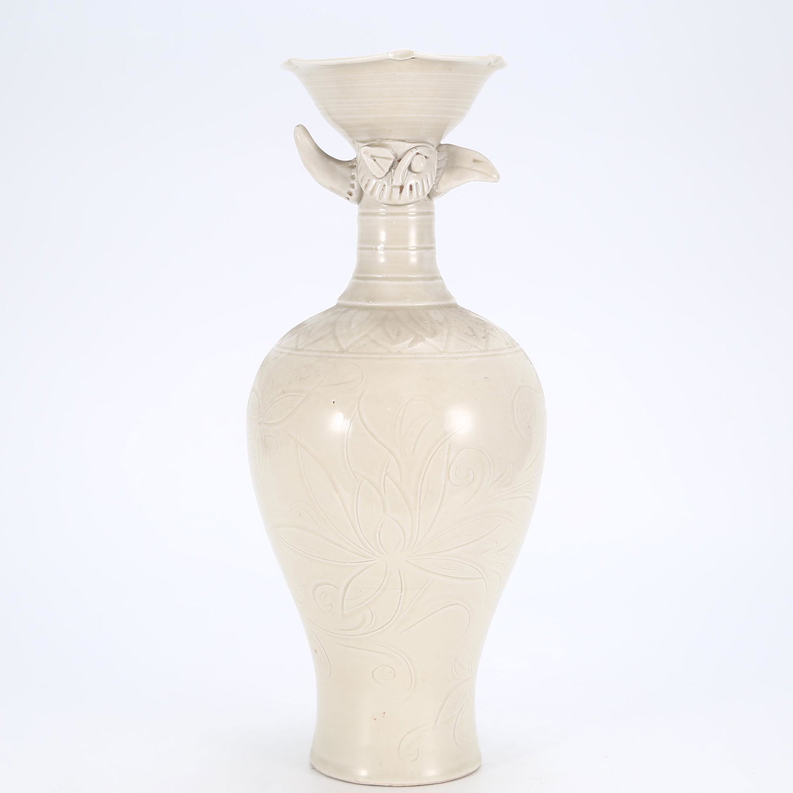 A CHINESE DING TYPE GLZE PORCELAIN CARVED FLOWERS VASE (1 of 9)