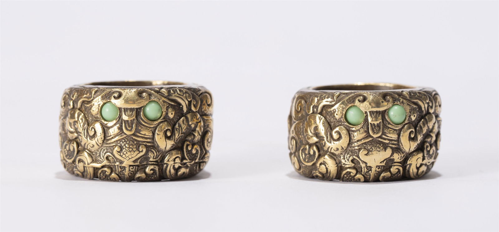 A PAIR OF CHINESE GILT BRONZE ARCHER'S RINGS (1 of 6)