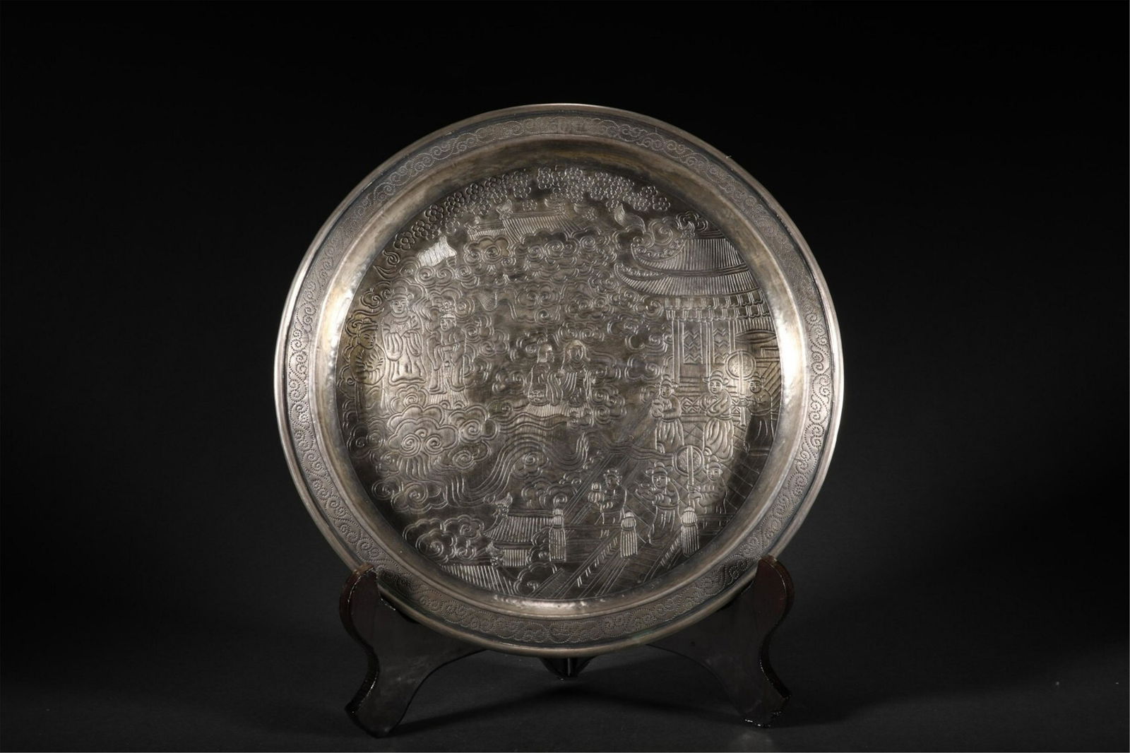 A CHINESE SILVER FIGURE STORY VIEWS DISH (1 of 9)